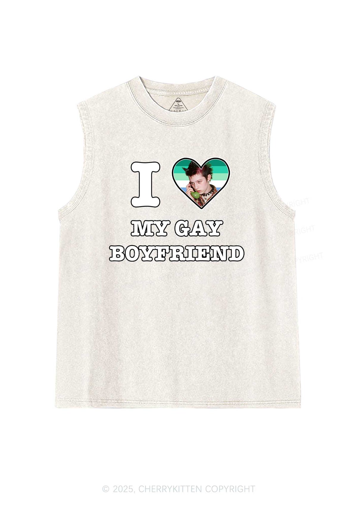 Custom My Gay BF Pride Y2K Washed Muscle Tank Cherrykitten