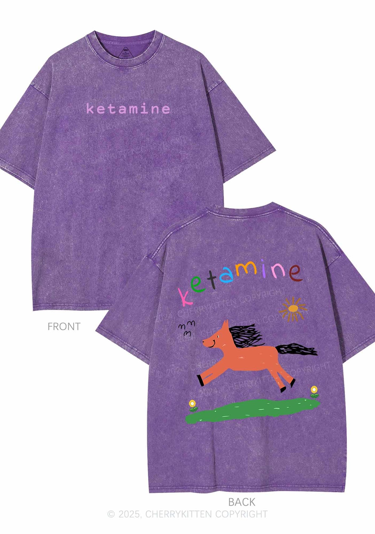 Orange Pony Two Sides Y2K Shirts Washed Tee Cherrykitten