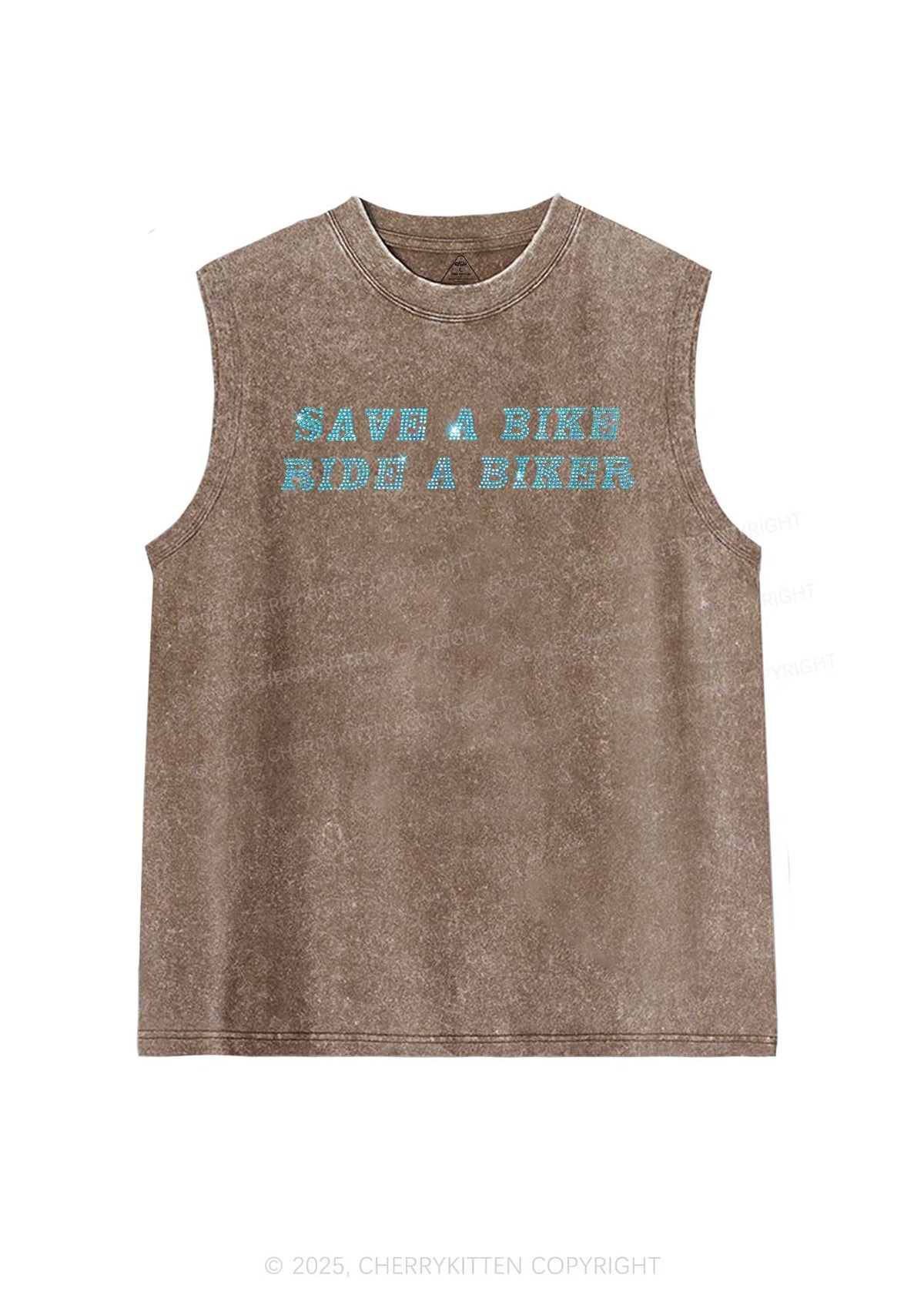 Rhinestone Save Bike Ride Biker Y2K Washed Muscle Tank Cherrykitten