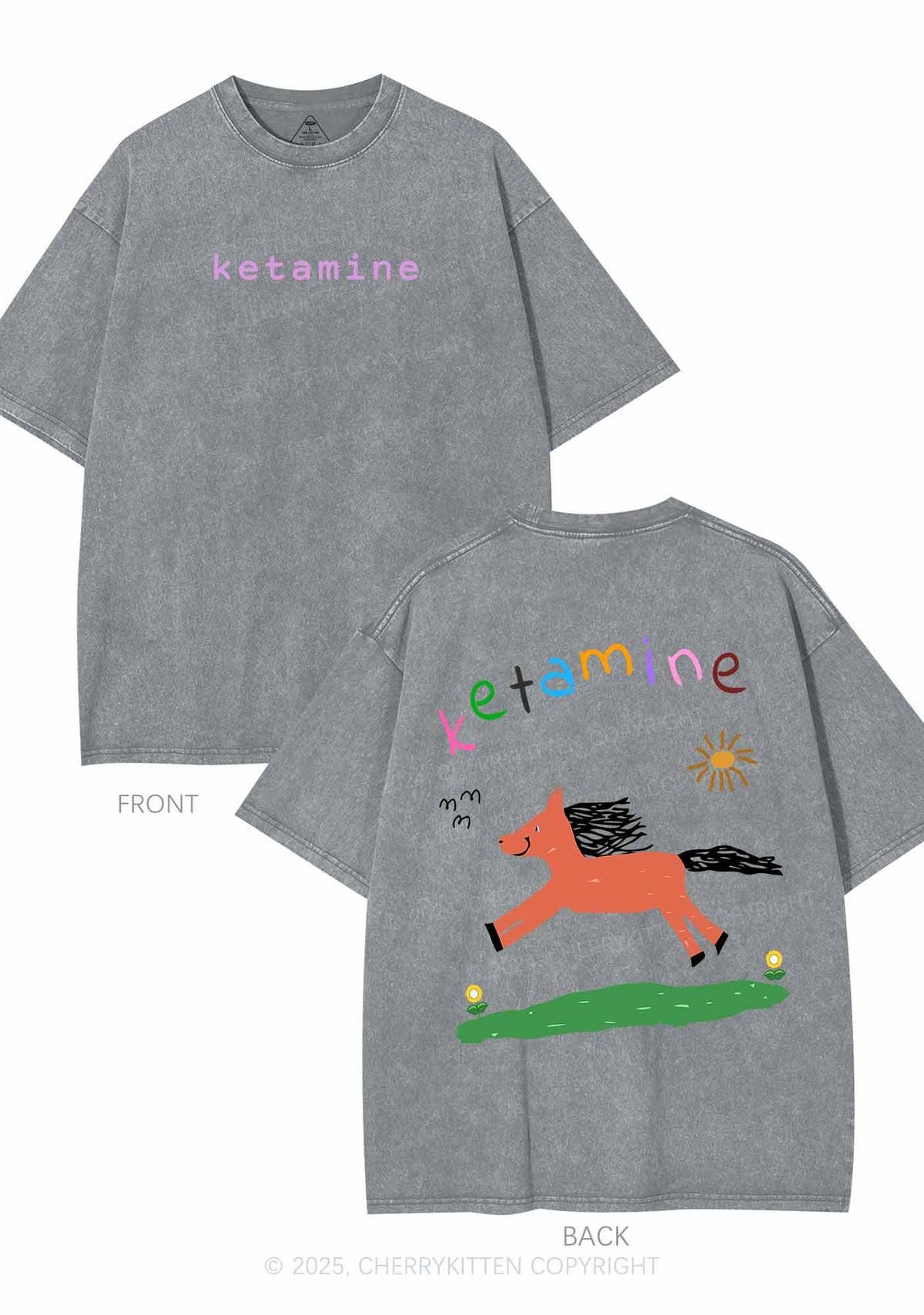 Orange Pony Two Sides Y2K Shirts Washed Tee Cherrykitten