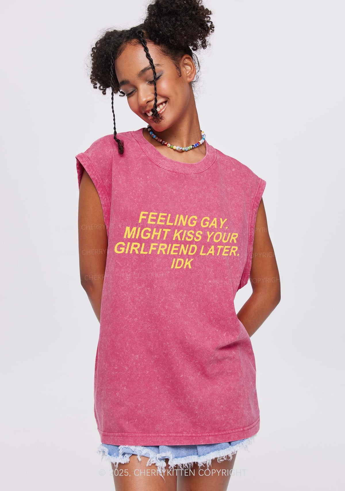 Kiss Your GF Later Pride Y2K Washed Muscle Tank Cherrykitten
