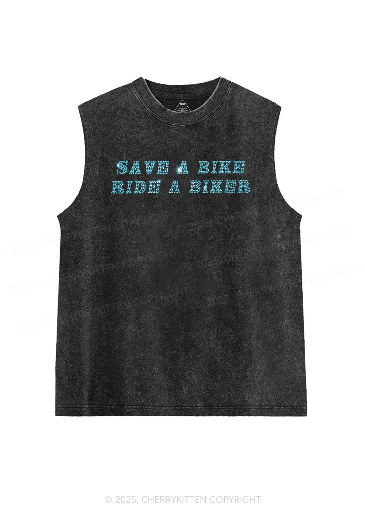 Rhinestone Save Bike Ride Biker Y2K Washed Muscle Tank Cherrykitten