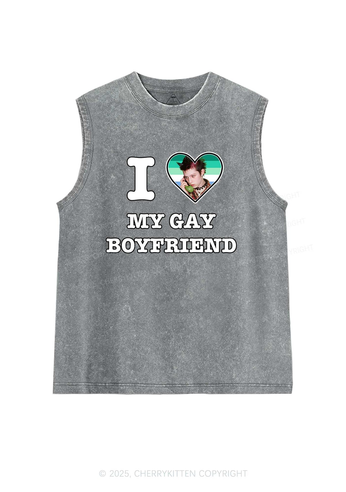 Custom My Gay BF Pride Y2K Washed Muscle Tank Cherrykitten