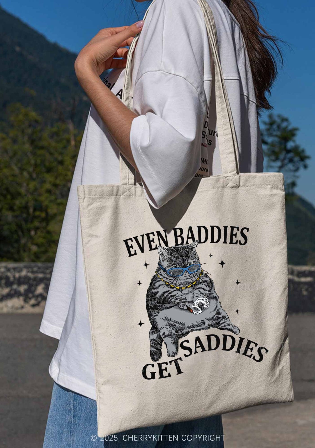 Even Baddies Get Saddies Y2K Canvas Tote Bag Cherrykitten