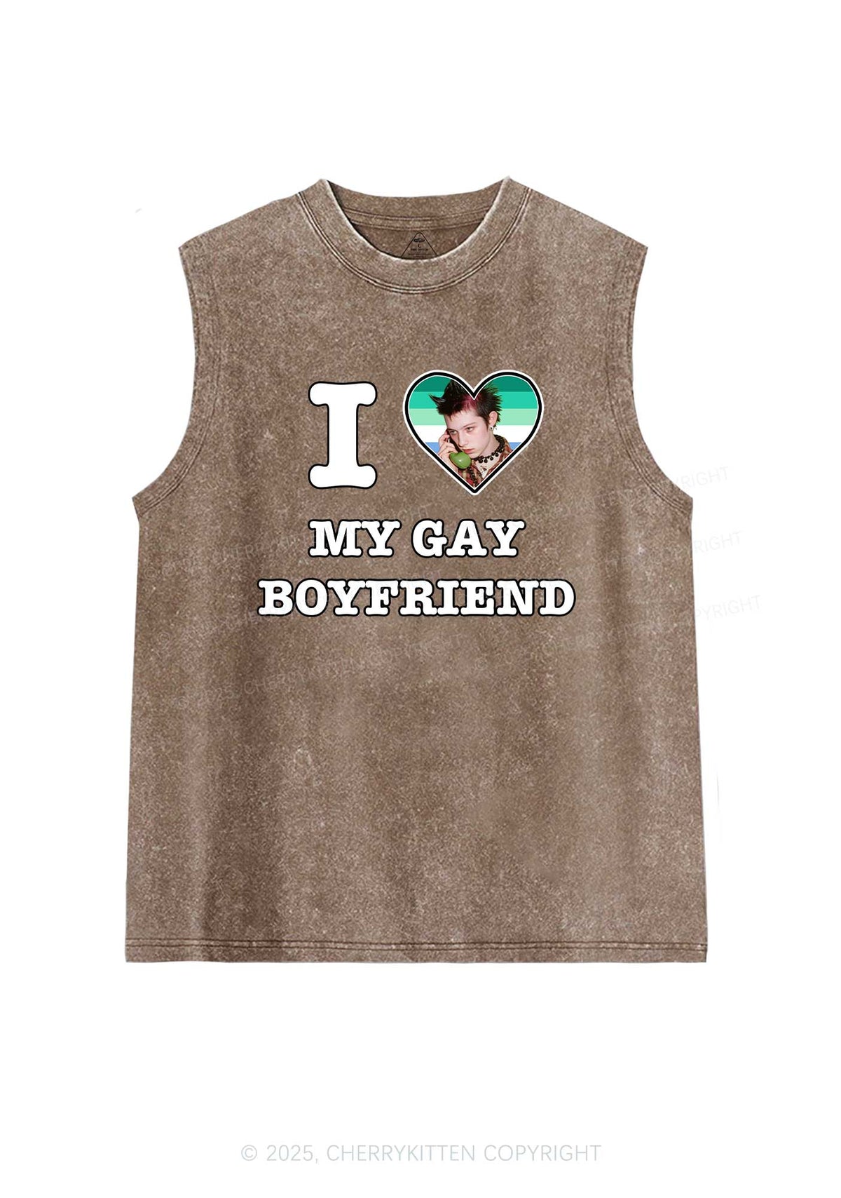 Custom My Gay BF Pride Y2K Washed Muscle Tank Cherrykitten