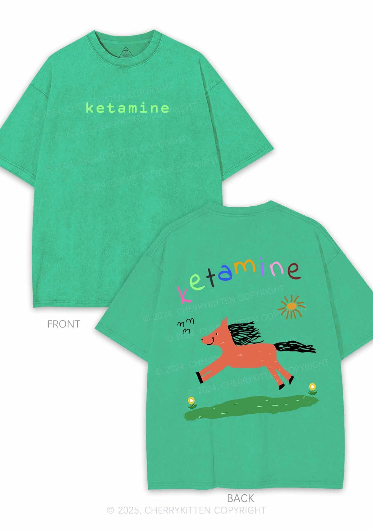 Orange Pony Two Sides Y2K Shirts Washed Tee Cherrykitten