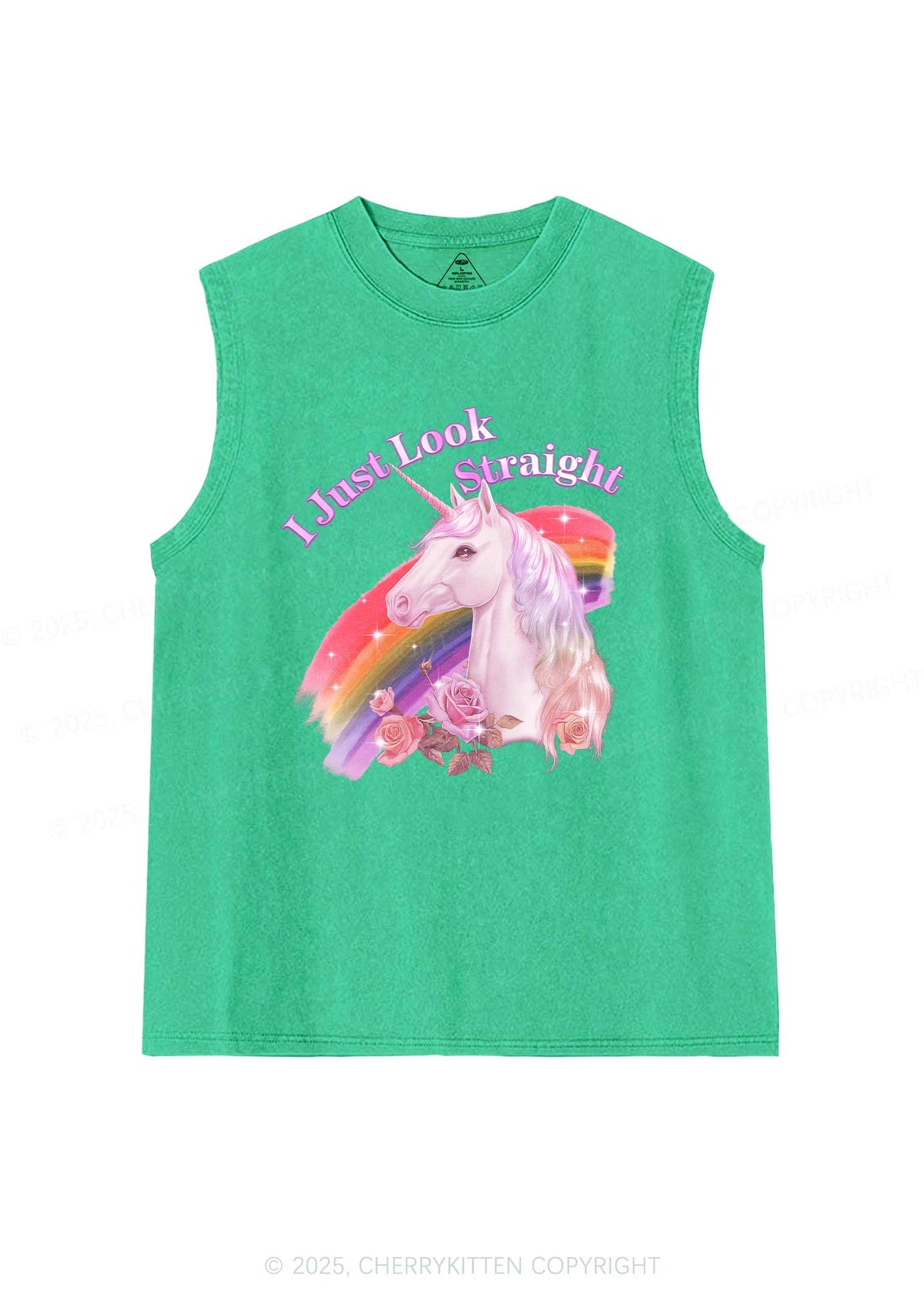 Look Straight Unicorn Pride Y2K Washed Muscle Tank Cherrykitten