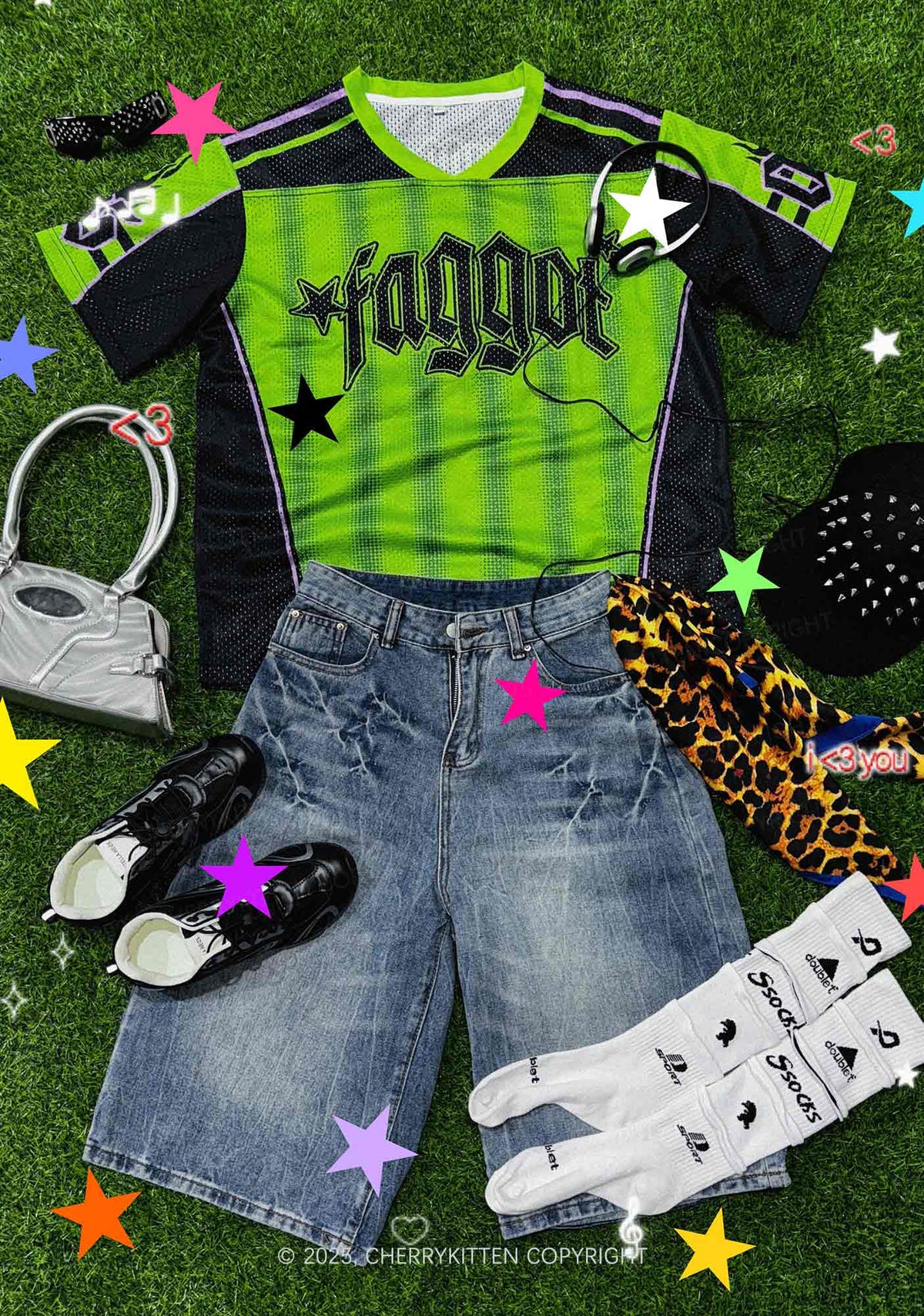 Faggot Stars Pride Y2K Sport Jersey Shirts Cherrykitten