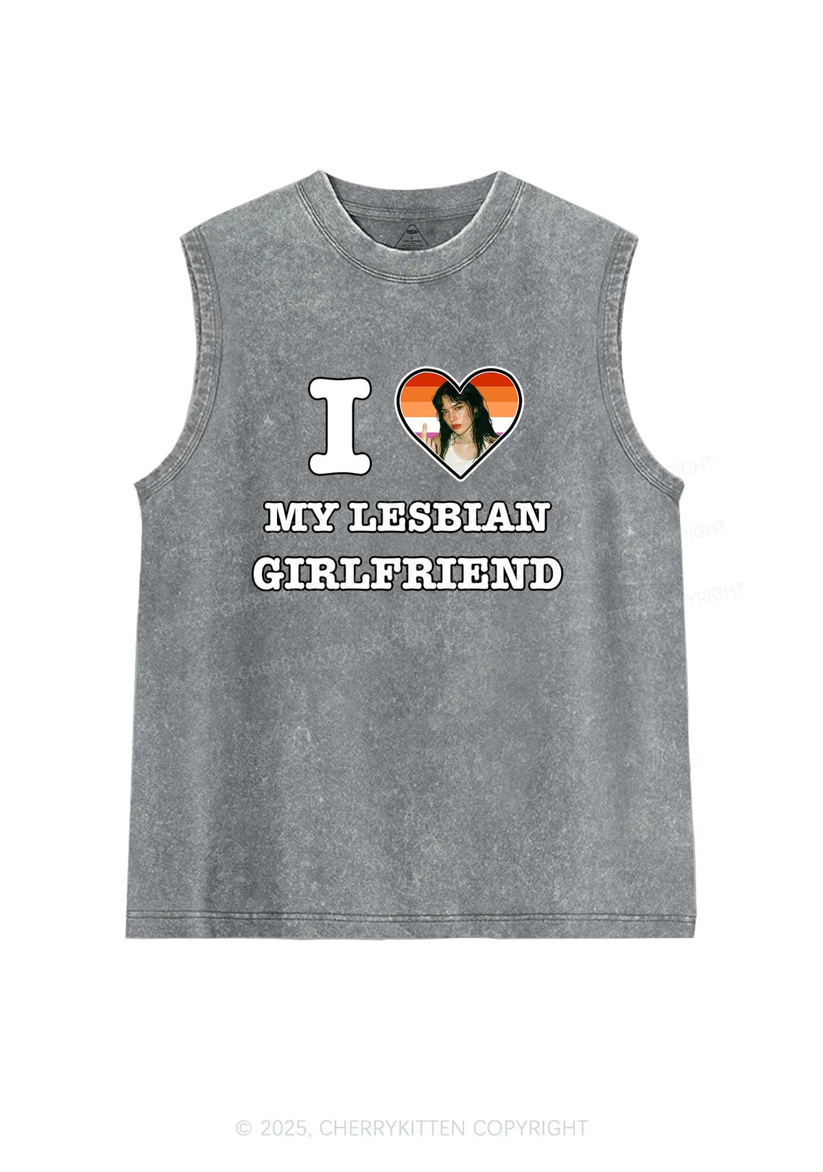 Custom My Lesbian GF Pride Y2K Washed Muscle Tank Cherrykitten