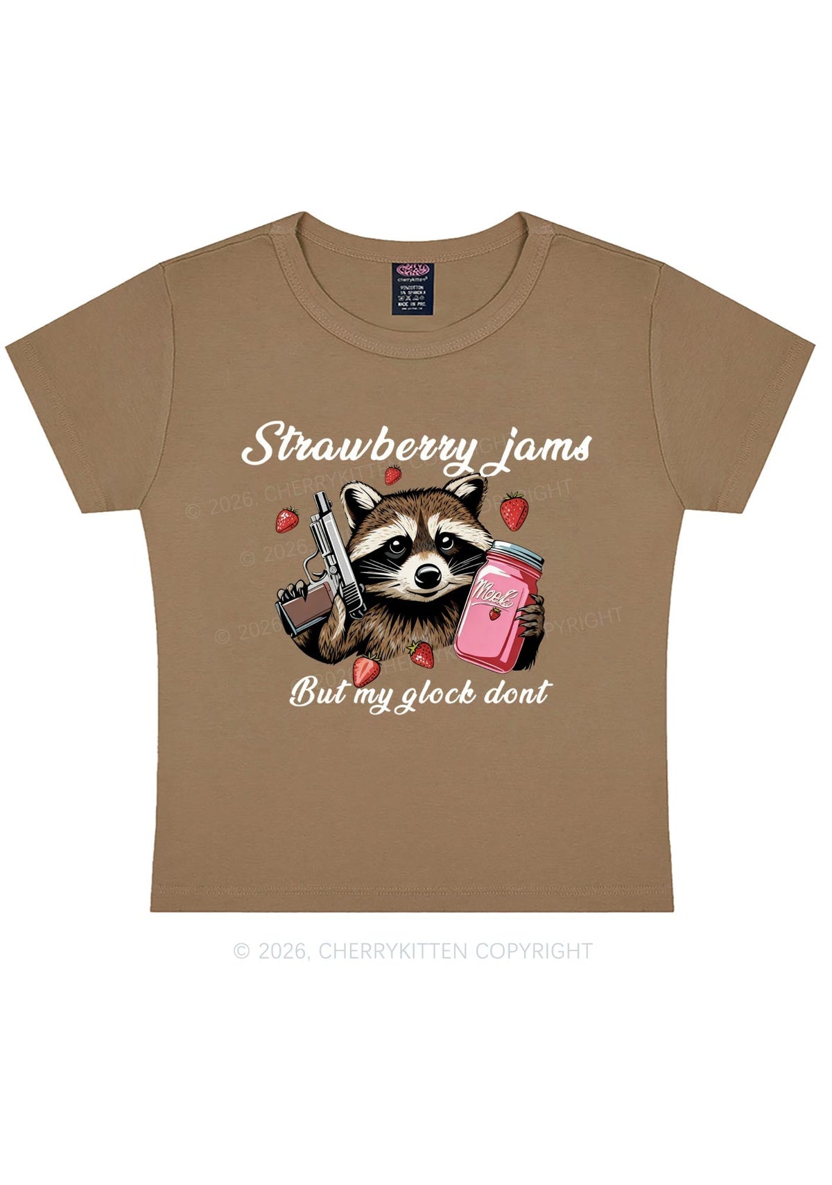 Strawberry Jams Raccoon Y2K Baby Tee Cherrykitten