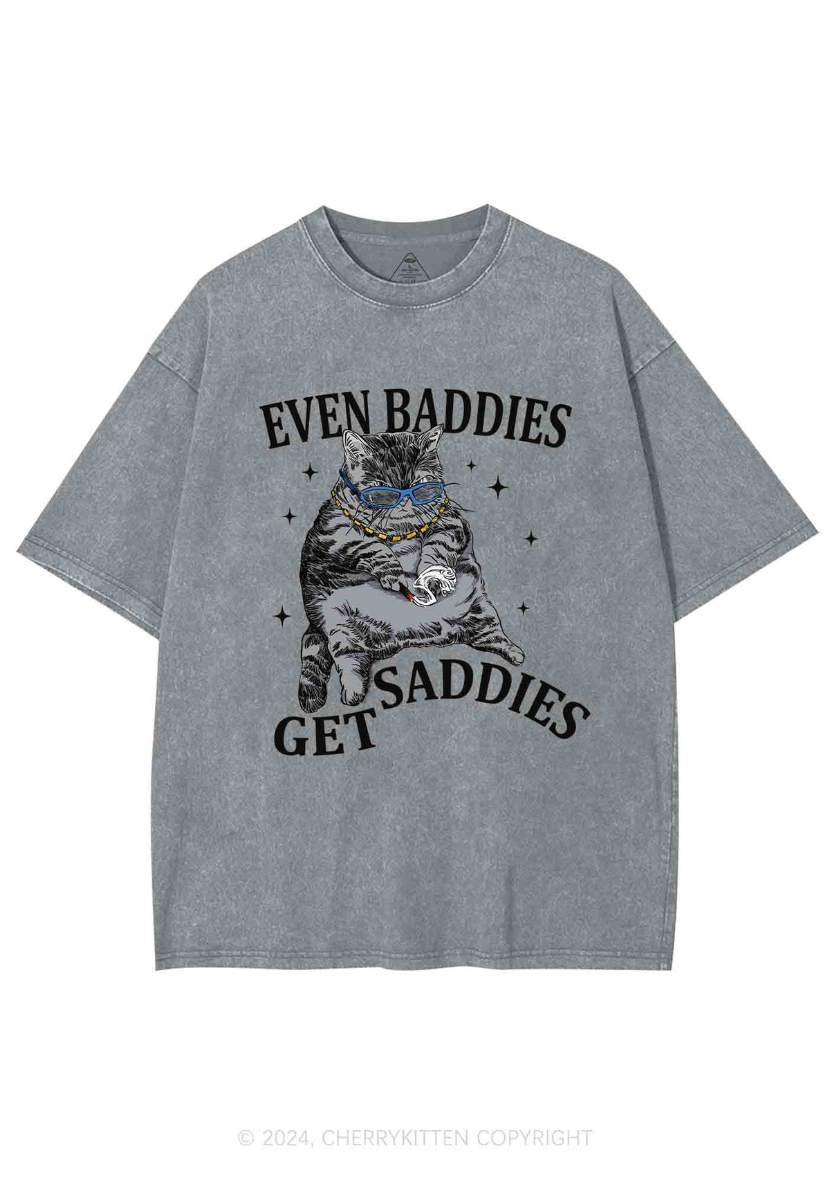 Even Baddies Get Saddies Y2K Washed Tee Cherrykitten
