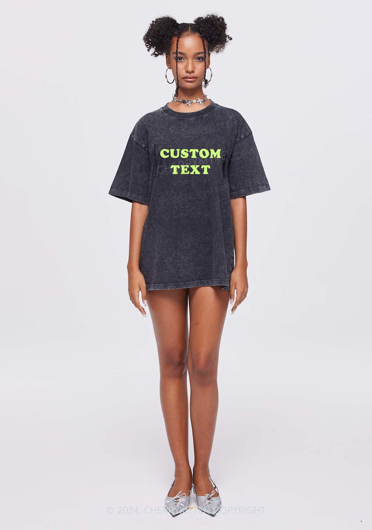 Custom Text Y2K Washed Tee Cherrykitten