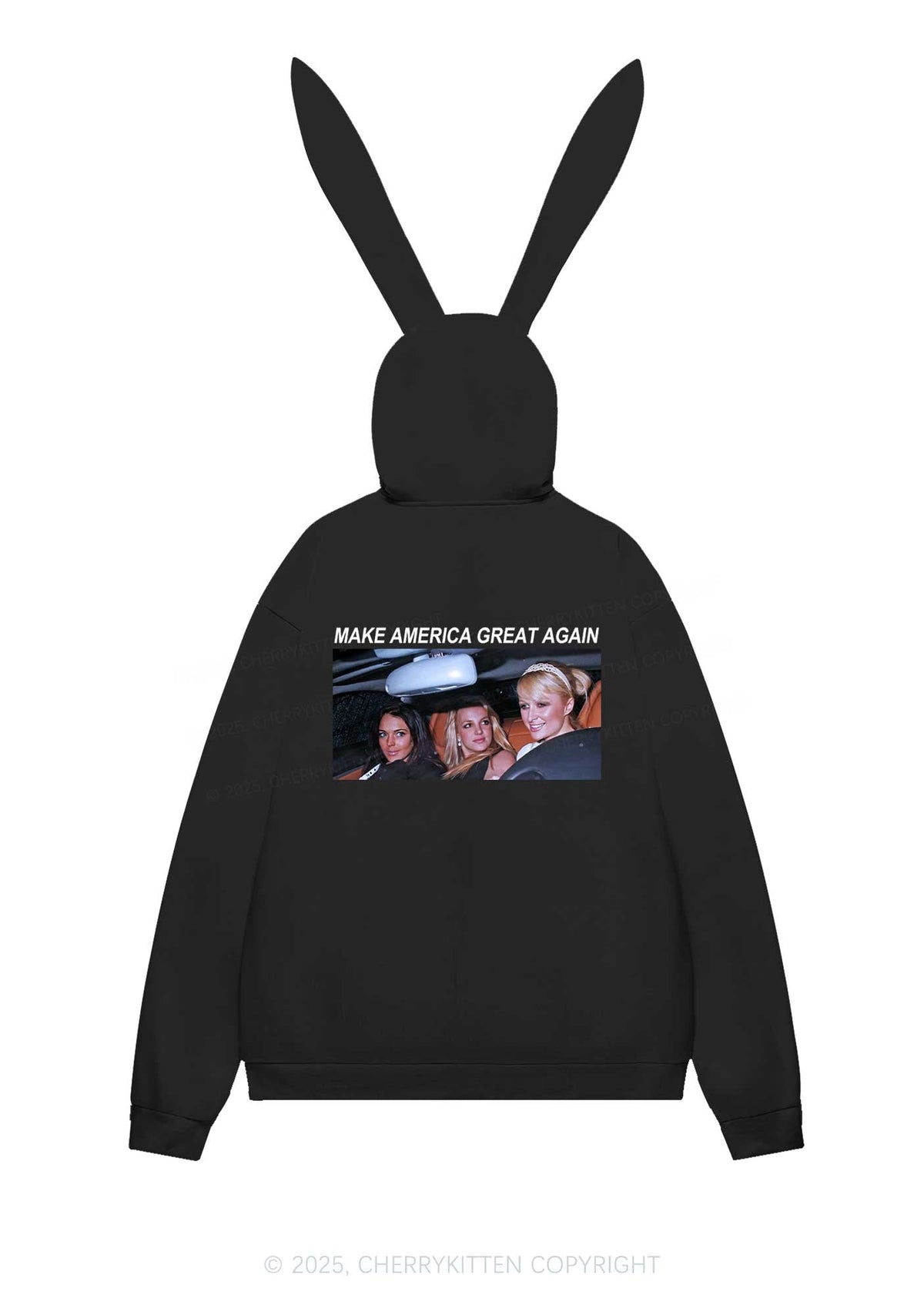 Make America Great Y2K Bunny Ear Zip Hoodie Cherrykitten