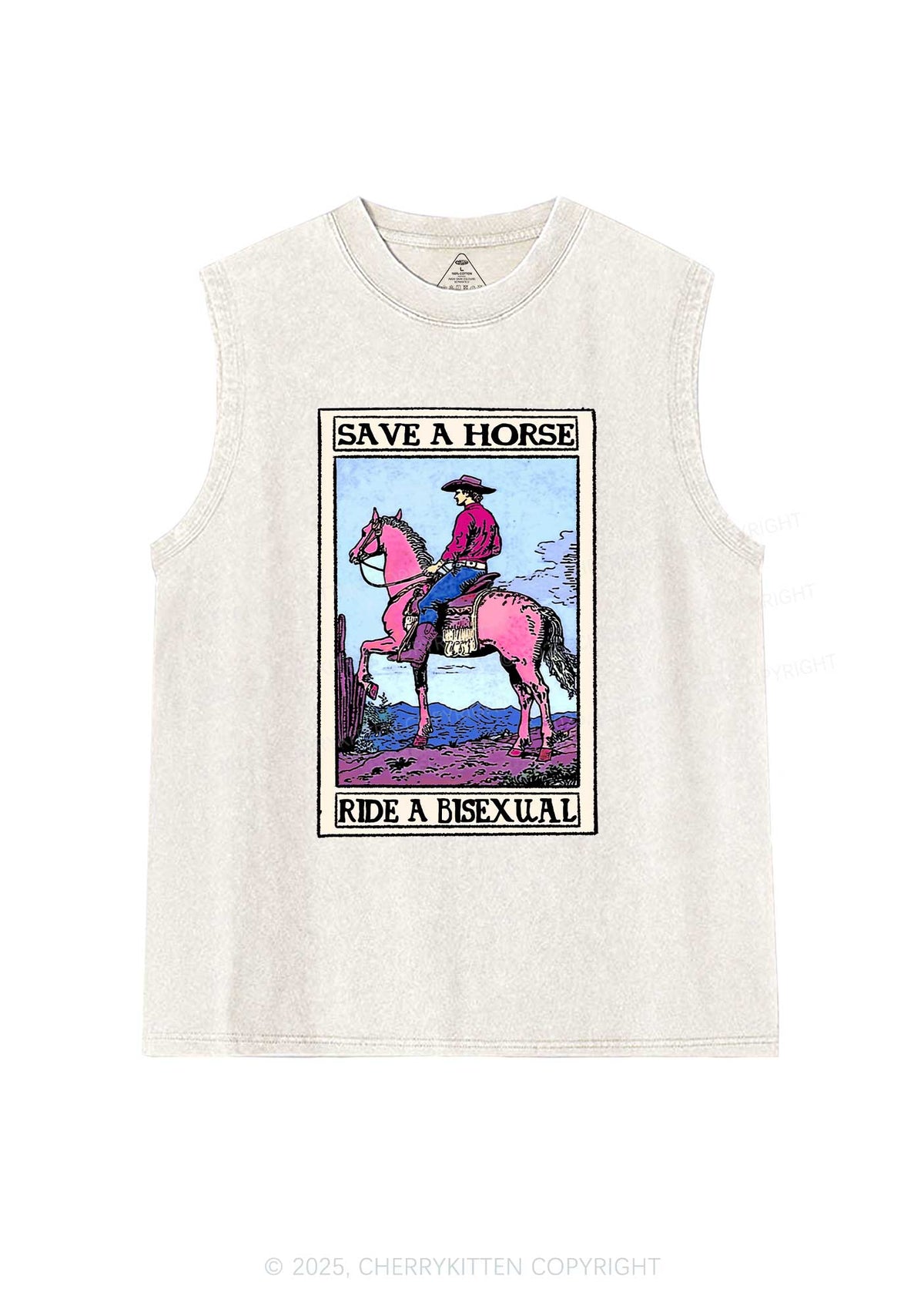 Save Horse Ride Bisexual Pride Y2K Washed Muscle Tank Cherrykitten