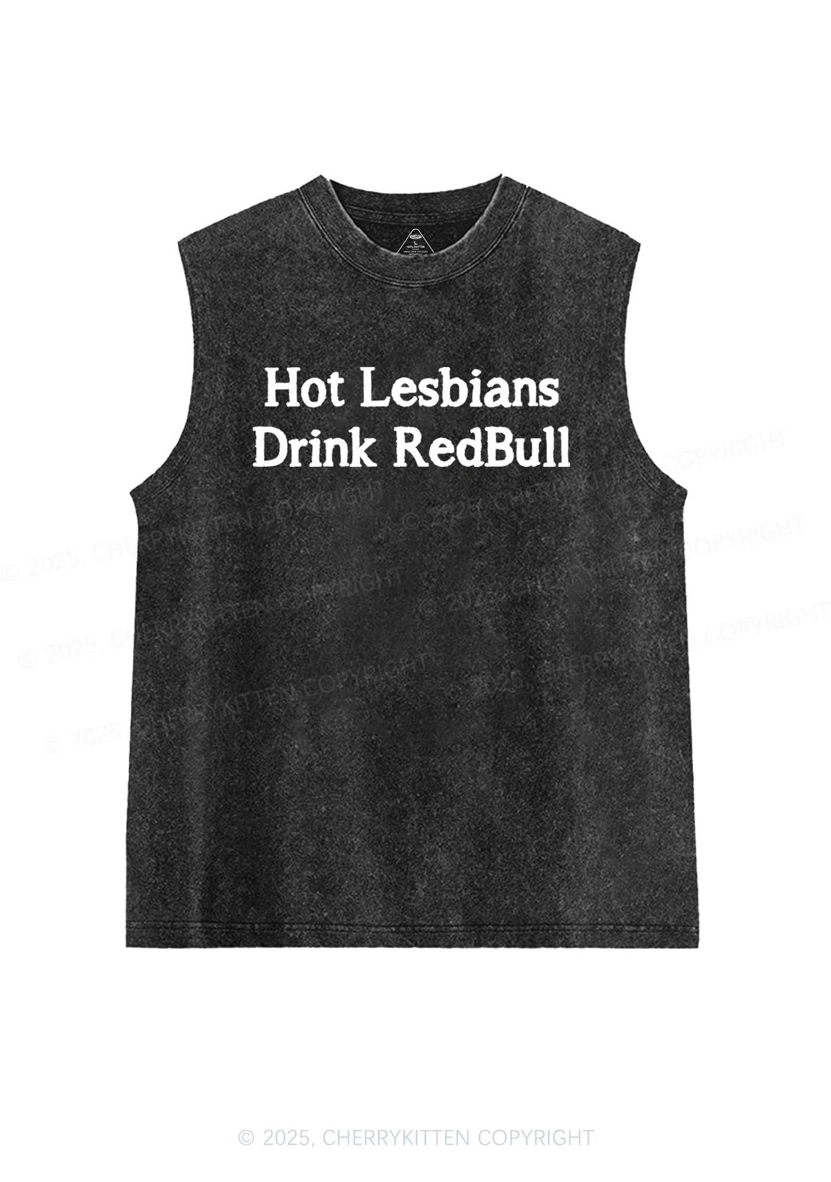 Hot Lesbians Drink Red Pride Y2K Washed Muscle Tank Cherrykitten