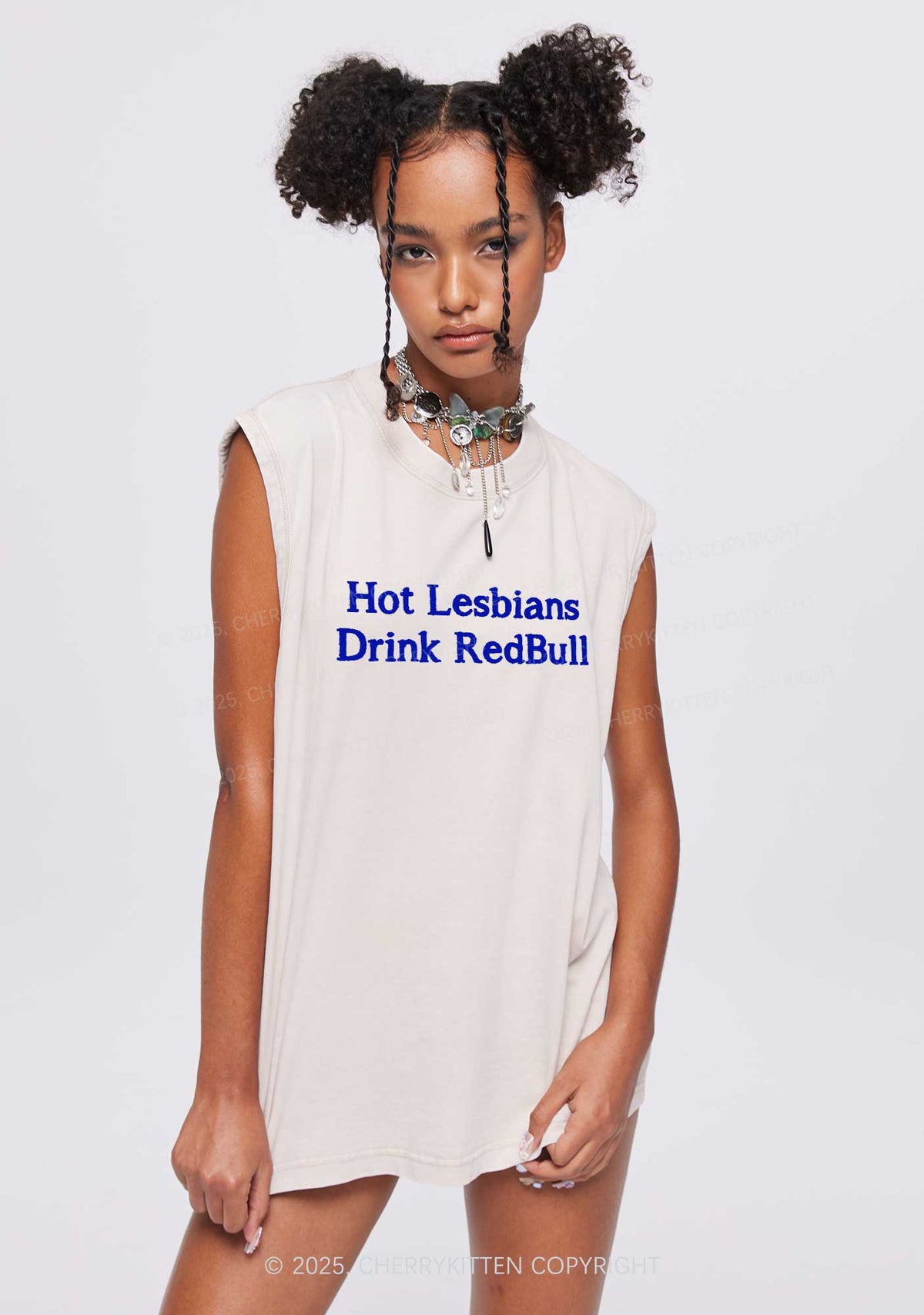 Hot Lesbians Drink Red Pride Y2K Washed Muscle Tank Cherrykitten