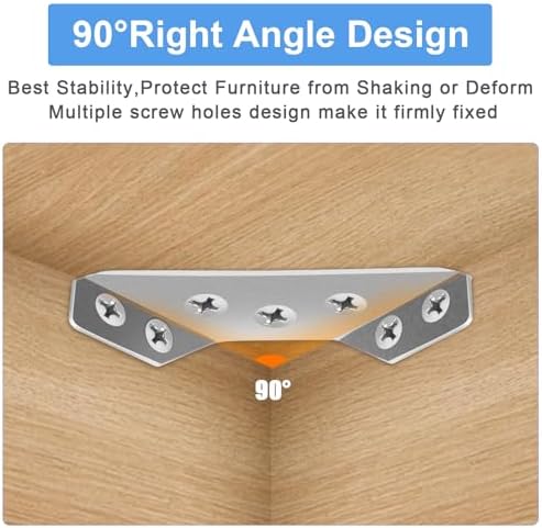 20PCS Universal Stainless Steel L Brackets for Wood,Hardware Metal Angle Bracket Corner Braces