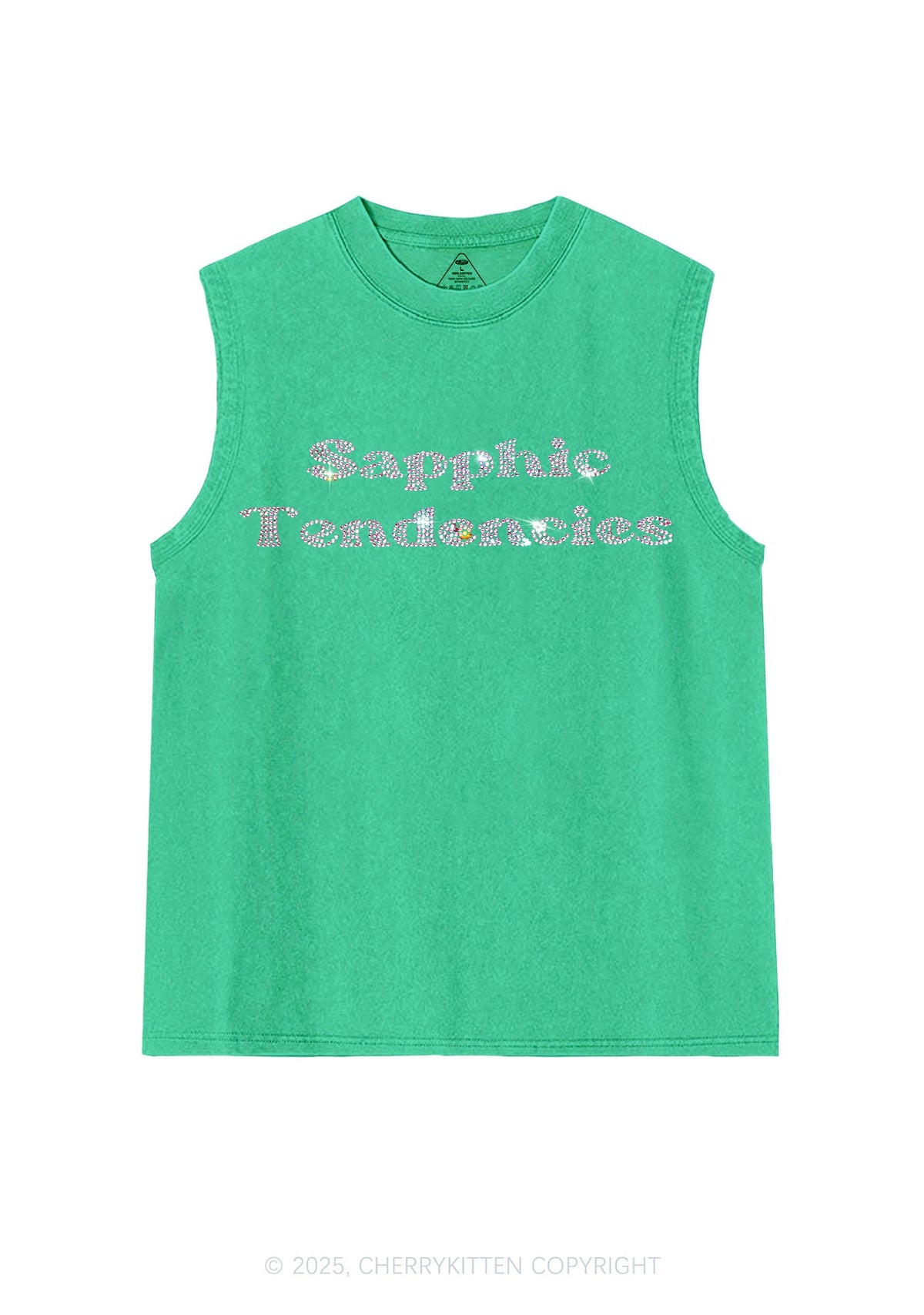 Rhinestone Sapphic Tendencies Pride Y2K Washed Muscle Tank Cherrykitten