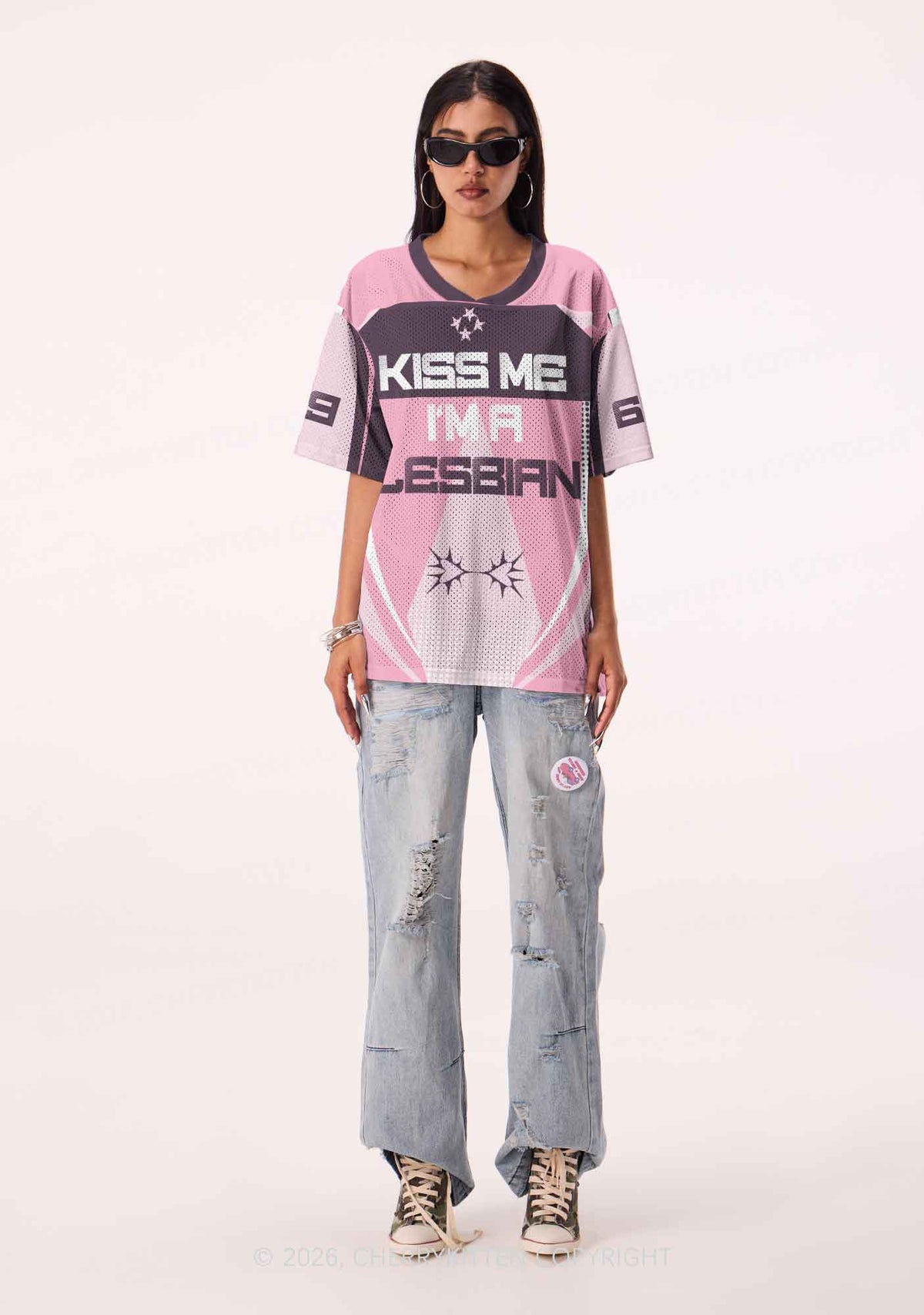Kiss Me Im Lesbian Pride Y2K Sport Jersey Shirts Cherrykitten