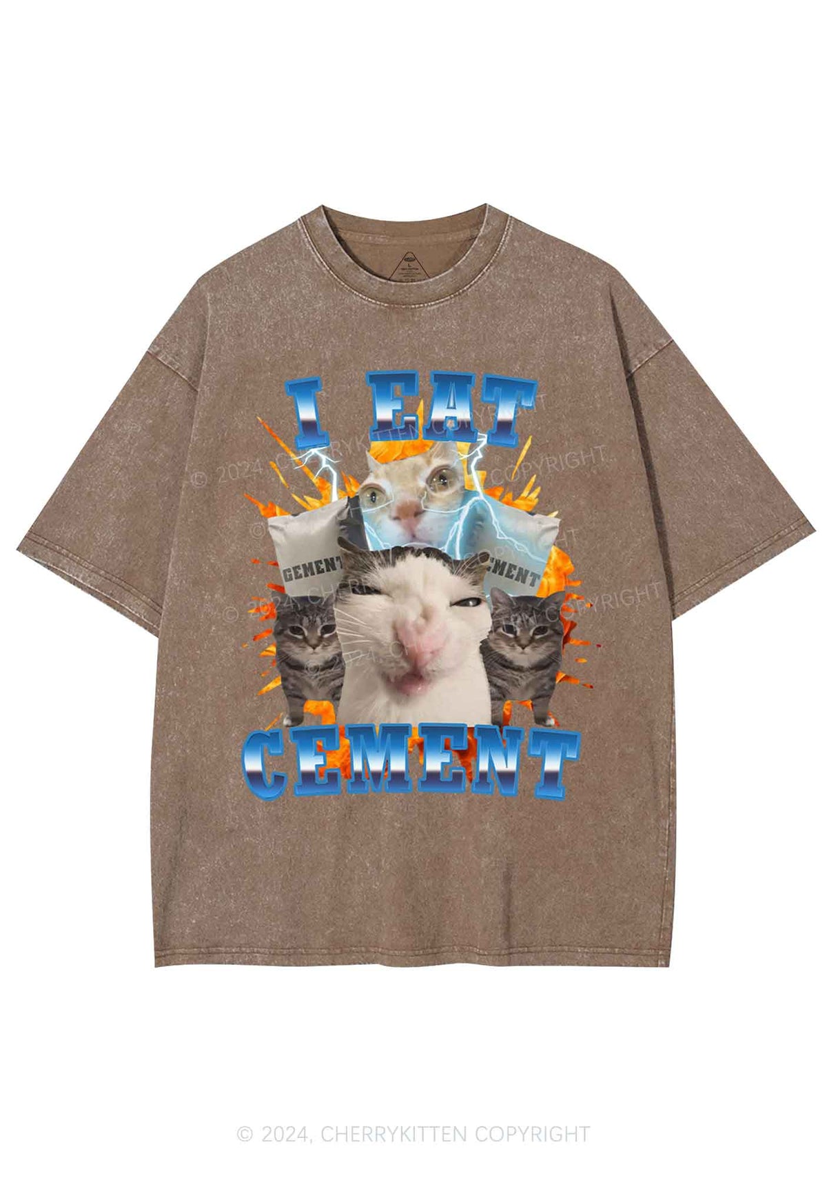 I Eat Cement Funny Cat Y2K Washed Tee Cherrykitten