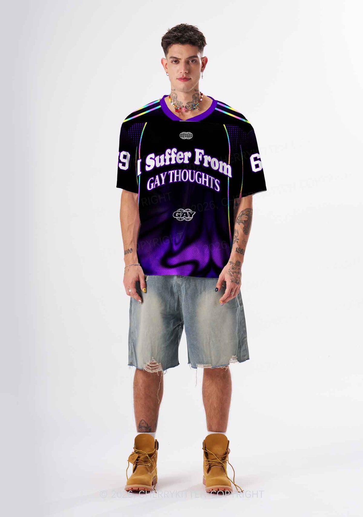 Purple Suffer From Gay Thoughts Pride Y2K Sport Jersey Shirts Cherrykitten