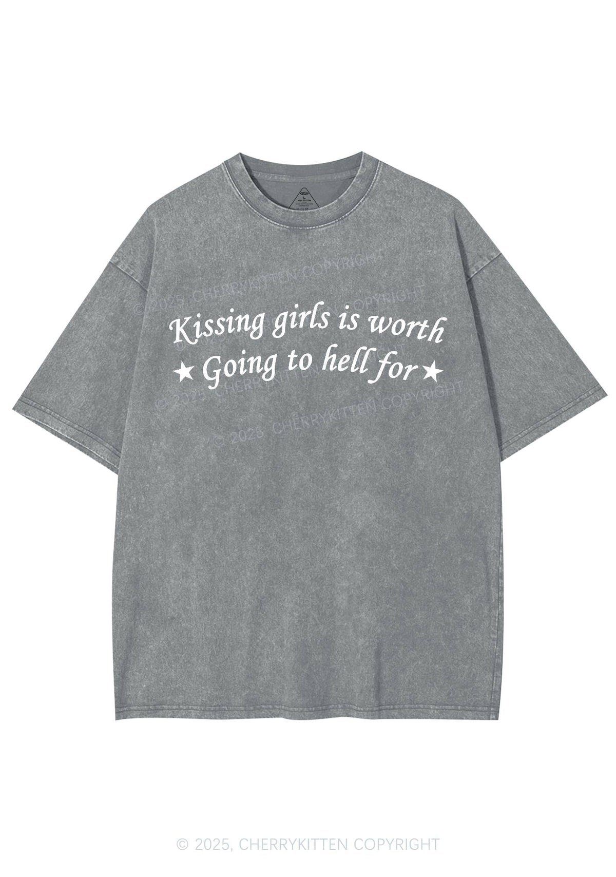 Kissing Girls is Worth Y2K Shirts Washed Tee Cherrykitten
