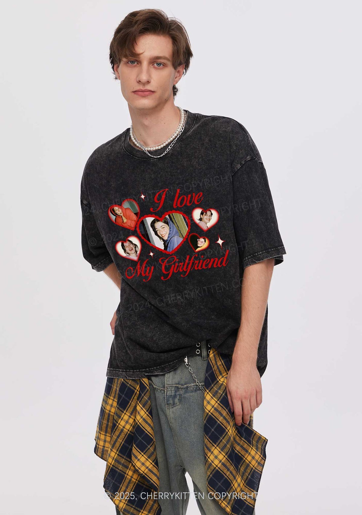 Custom Boyfriend Photos Y2K Valentine's Day Washed Tee Cherrykitten