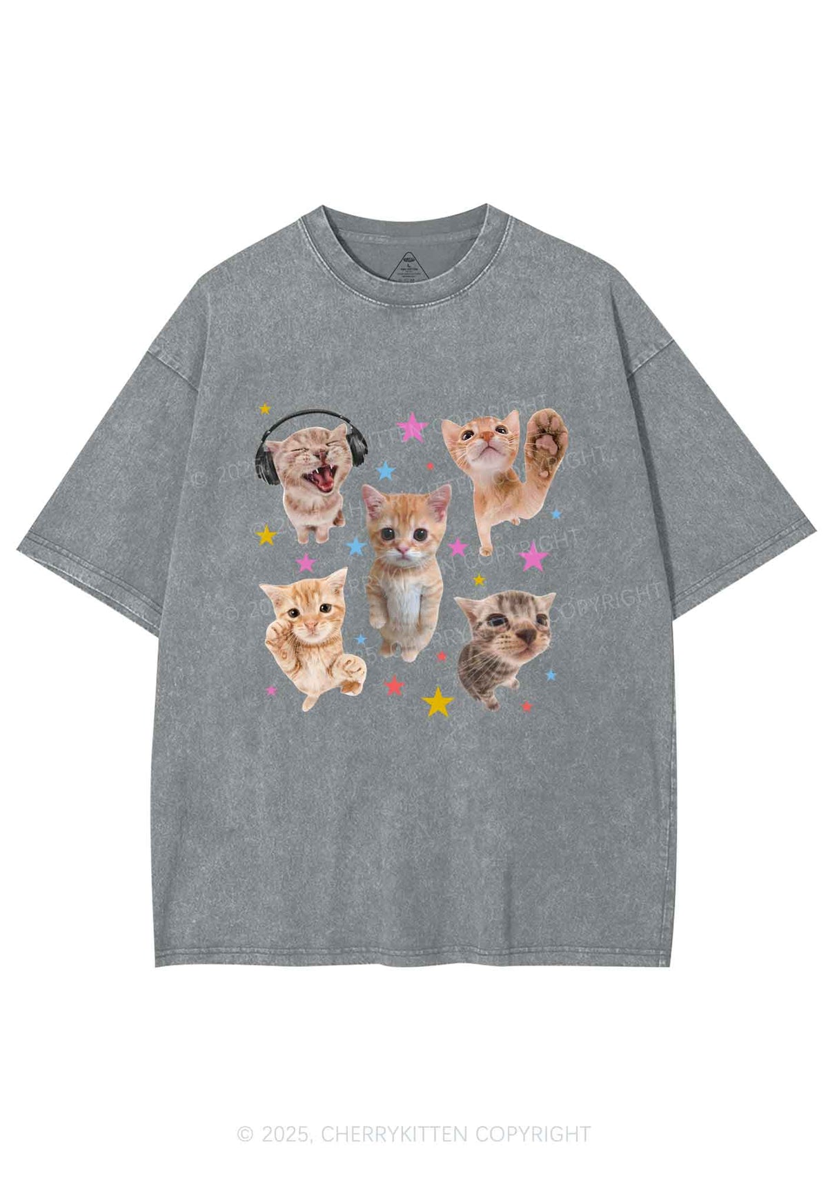 Adorable Cats Y2K Shirts Washed Tee Cherrykitten