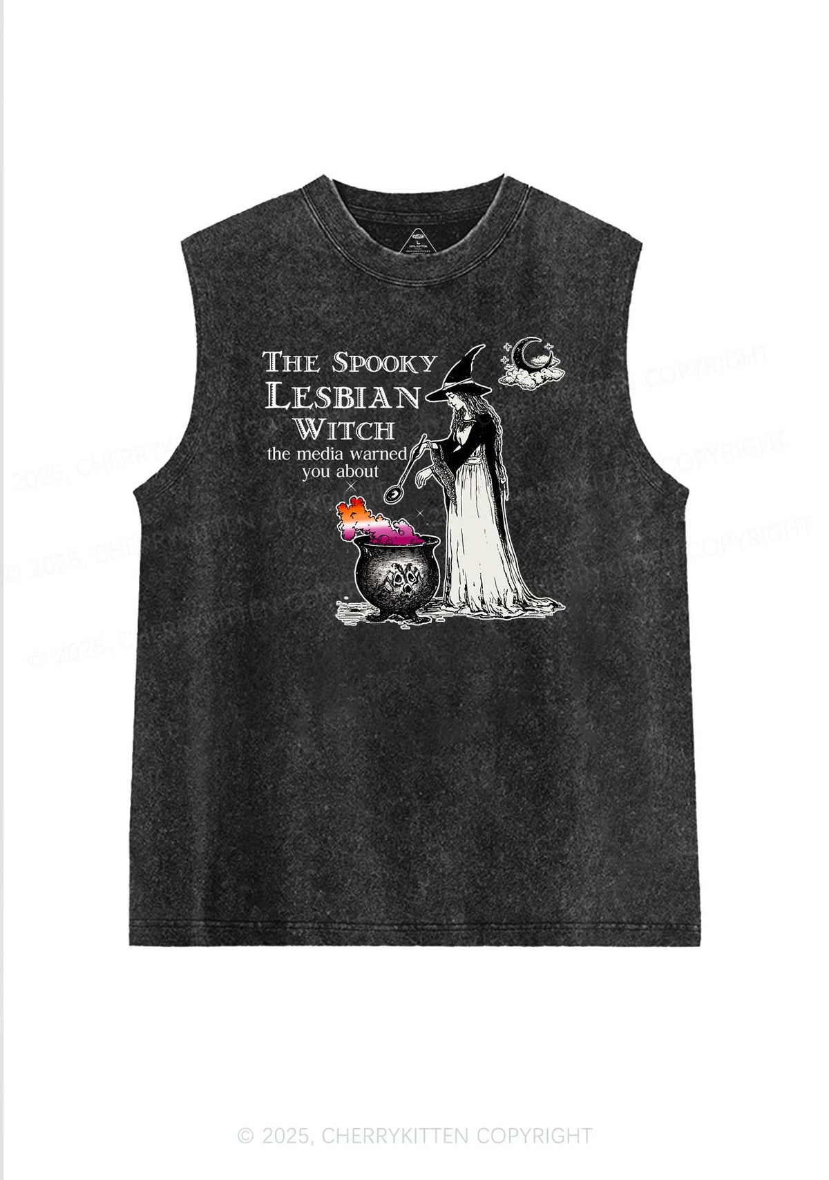 The Spooky Lesbian Witch Pride Y2K Washed Muscle Tank Cherrykitten