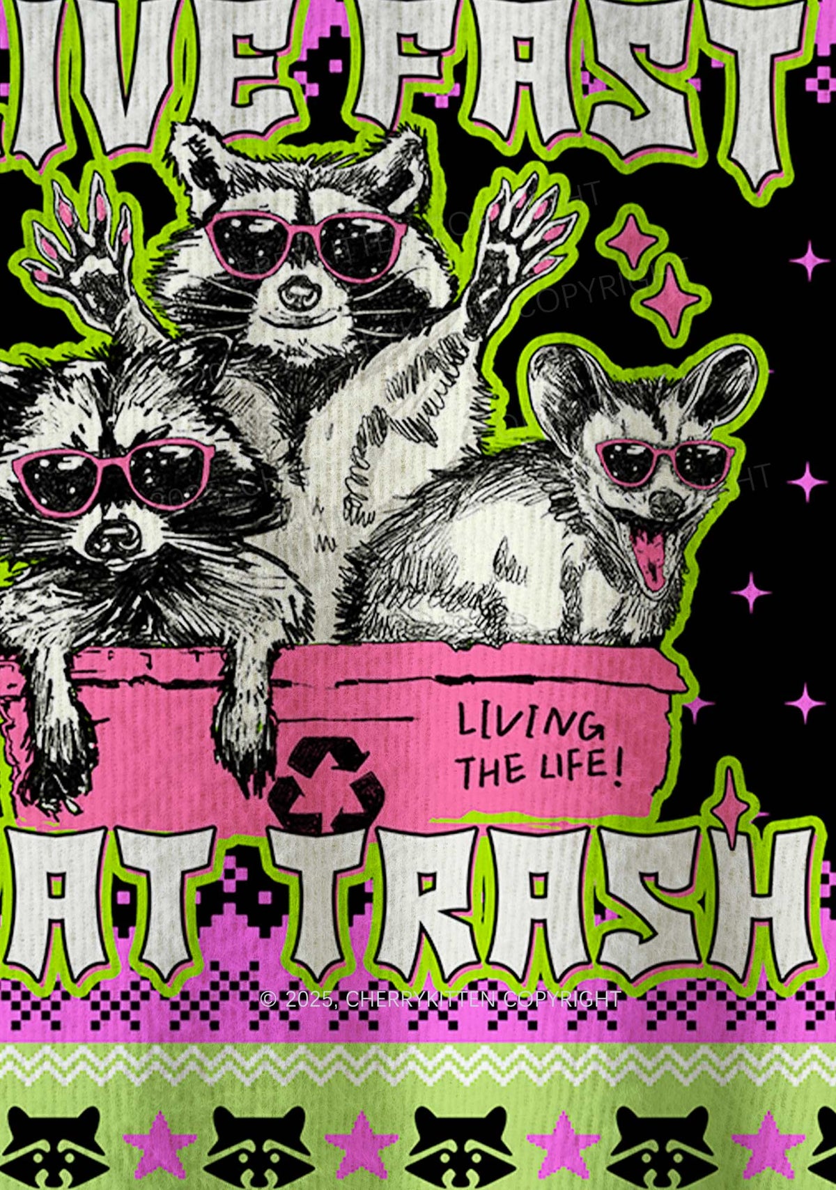 Live Fast Eat Trash Y2K Christmas Knit Sweatshirt Cherrykitten