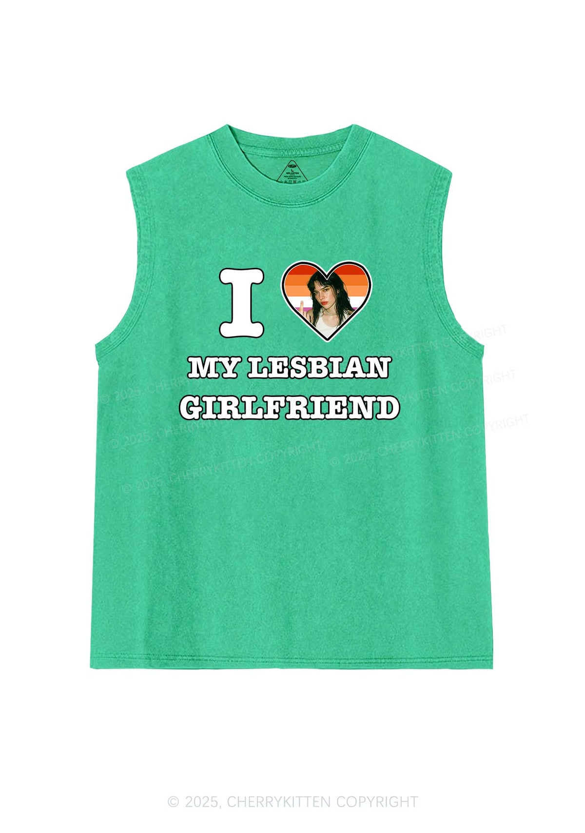 Custom My Lesbian GF Pride Y2K Washed Muscle Tank Cherrykitten