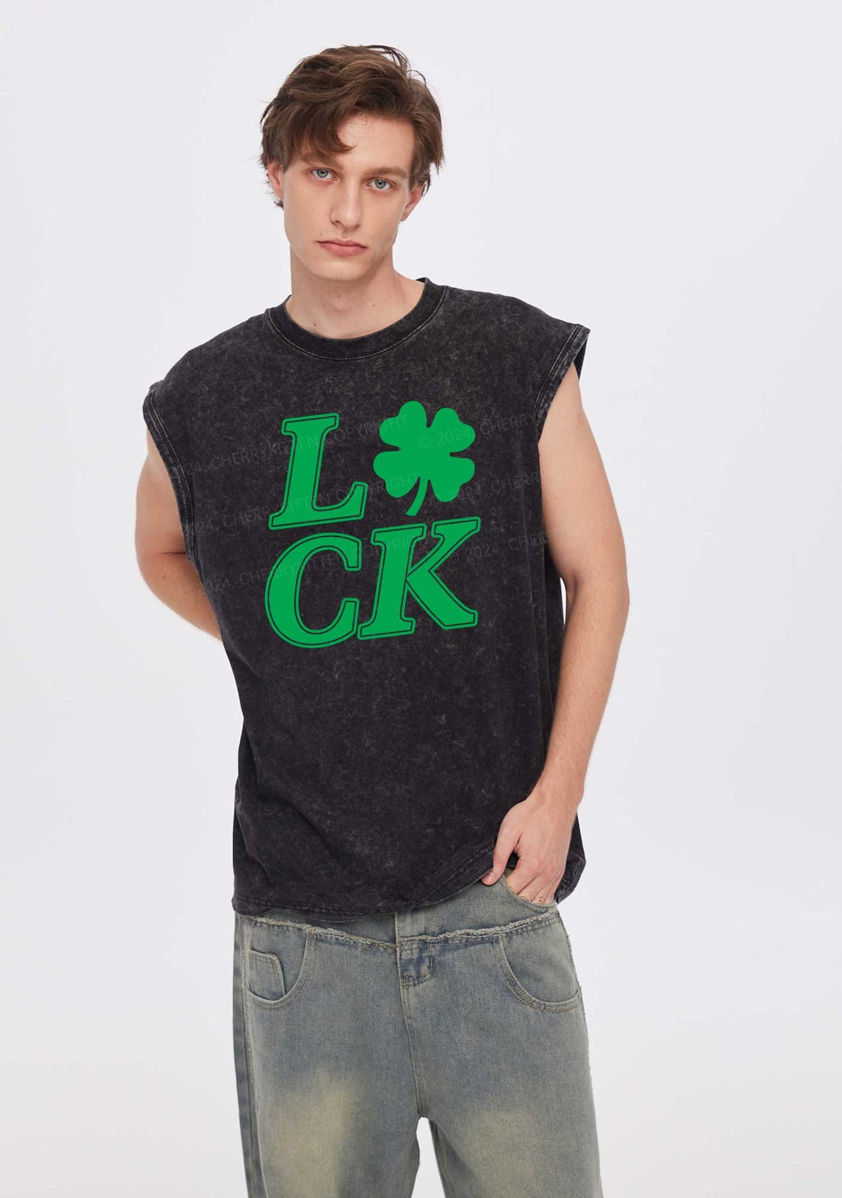 Lucky Clover St Patricks Y2K Washed Tank Cherrykitten
