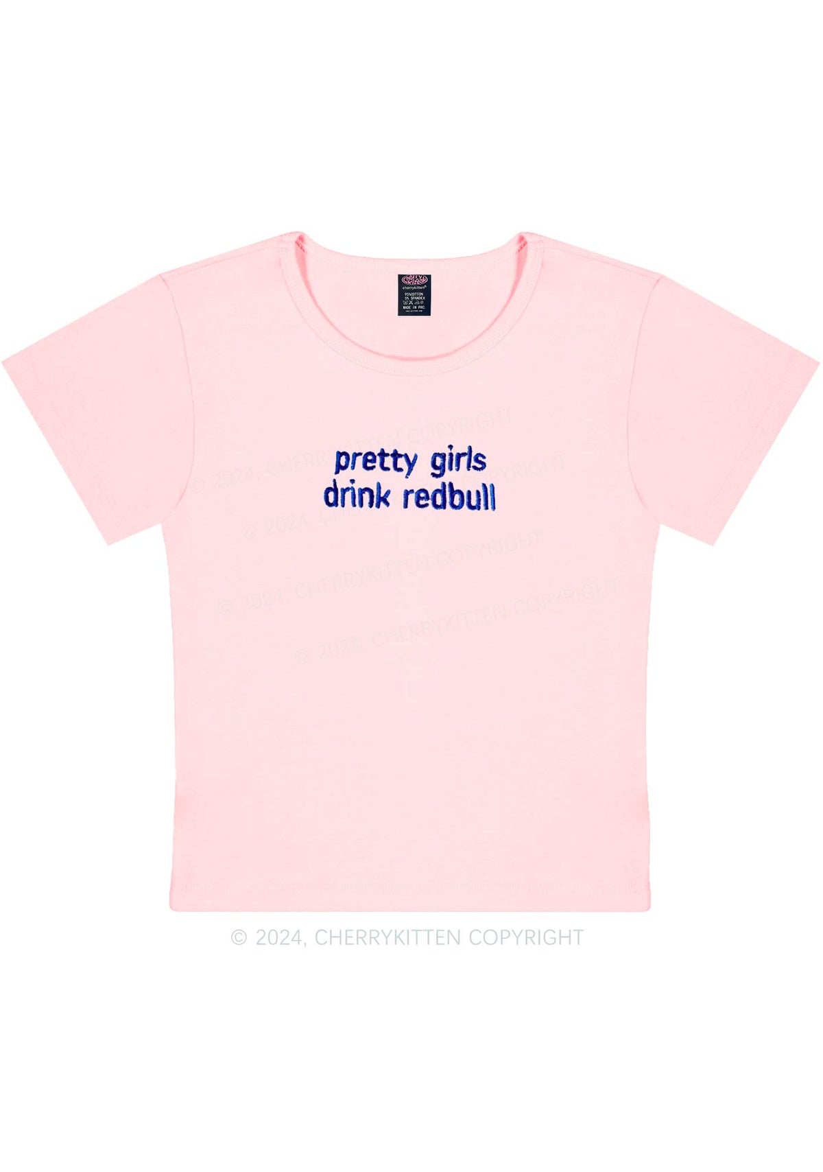 Embroidered Pretty Girls Drink Red Y2K Baby Tee Cherrykitten