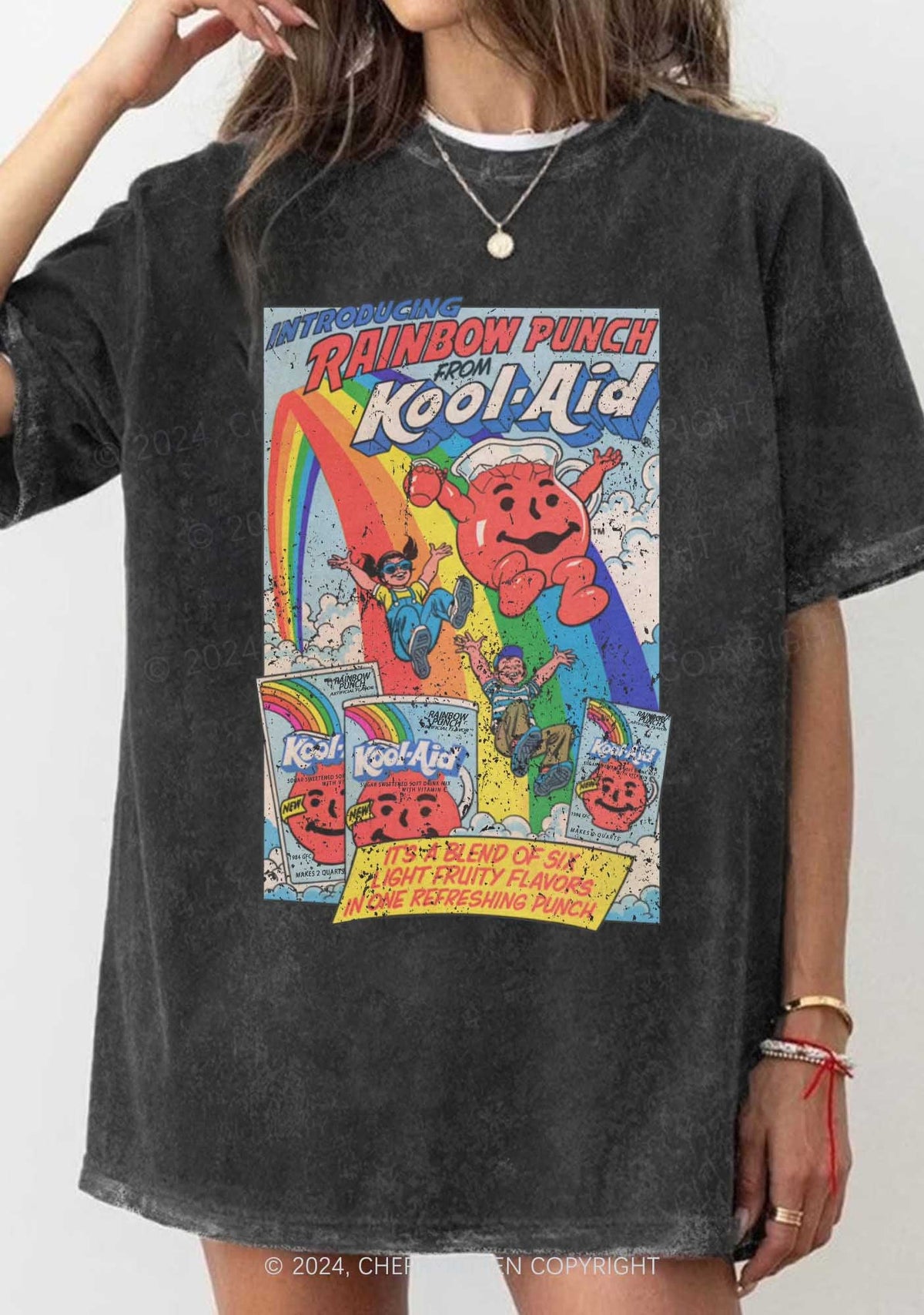 Rainbow Punch Y2K Washed Tee Cherrykitten