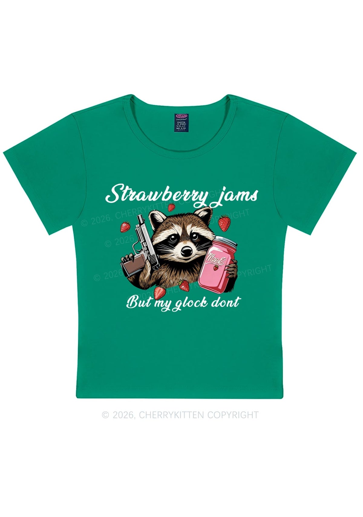 Strawberry Jams Raccoon Y2K Baby Tee Cherrykitten