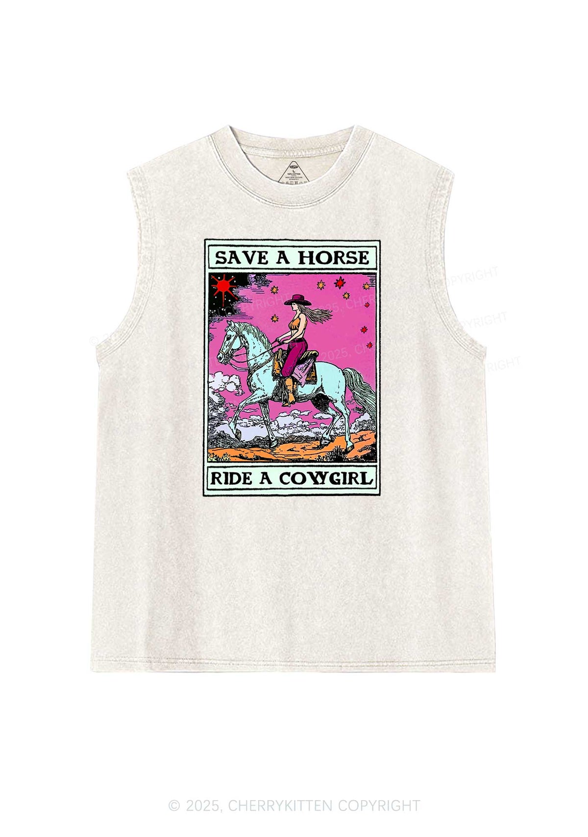 Save Horse Ride Cowgirl Pride Y2K Washed Muscle Tank Cherrykitten