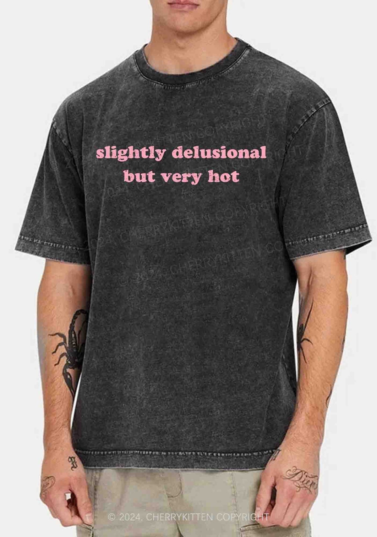 Slightly Delusional But Very Hot Y2K Washed Tee Cherrykitten
