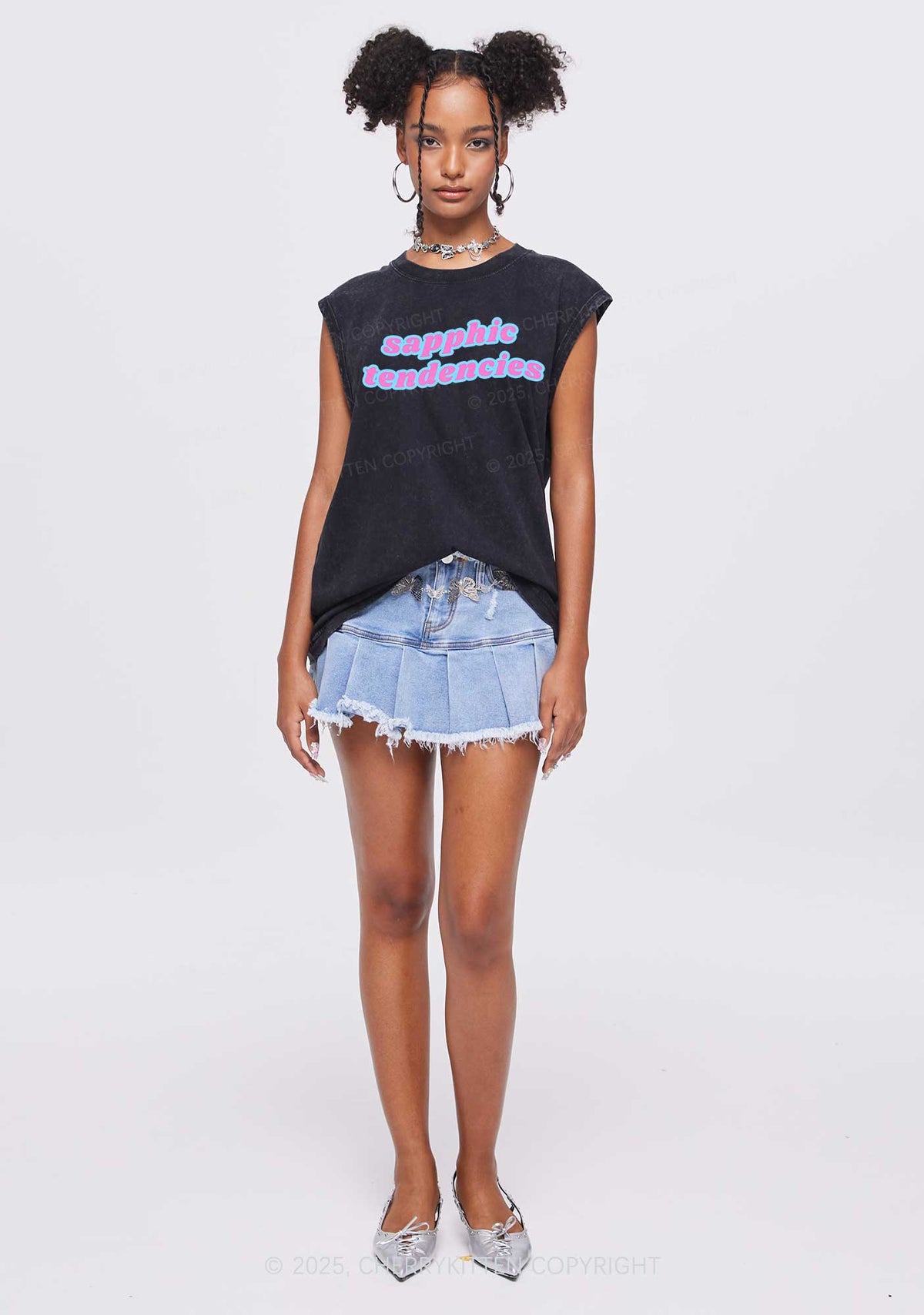 Sapphic Tendencies Pride Y2K Washed Muscle Tank Cherrykitten