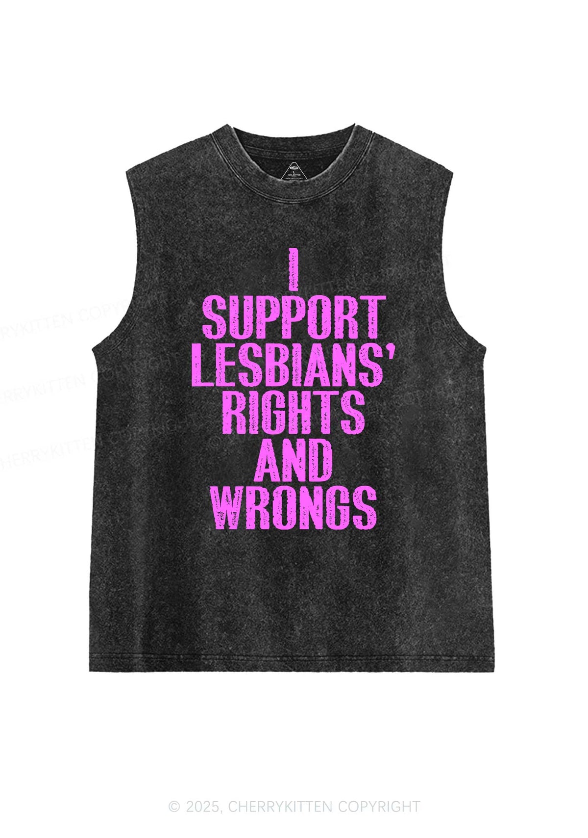 Support Lesbians Rights Pride Y2K Washed Muscle Tank Cherrykitten