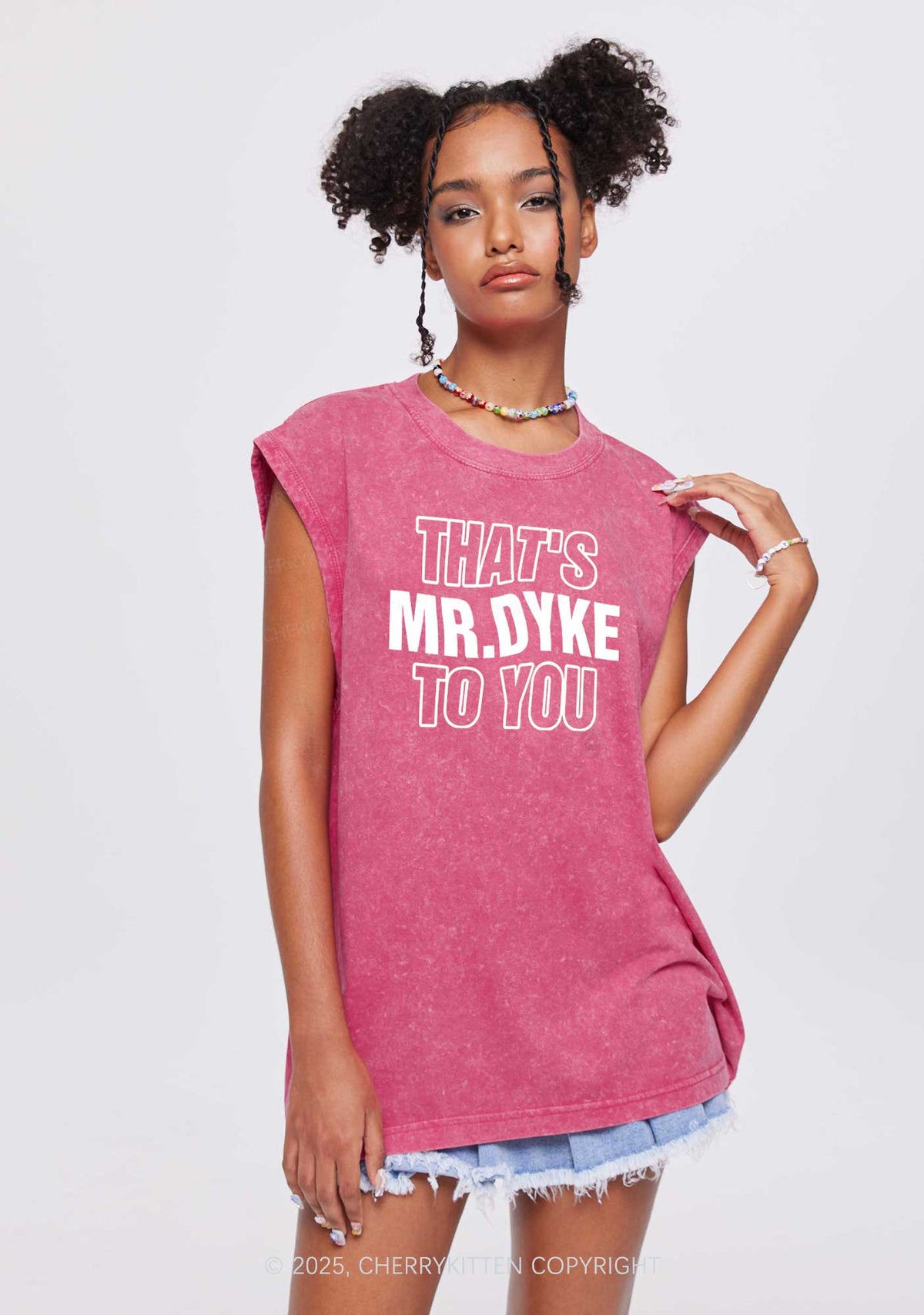 Thats Mr Dyke Pride Y2K Washed Muscle Tank Cherrykitten