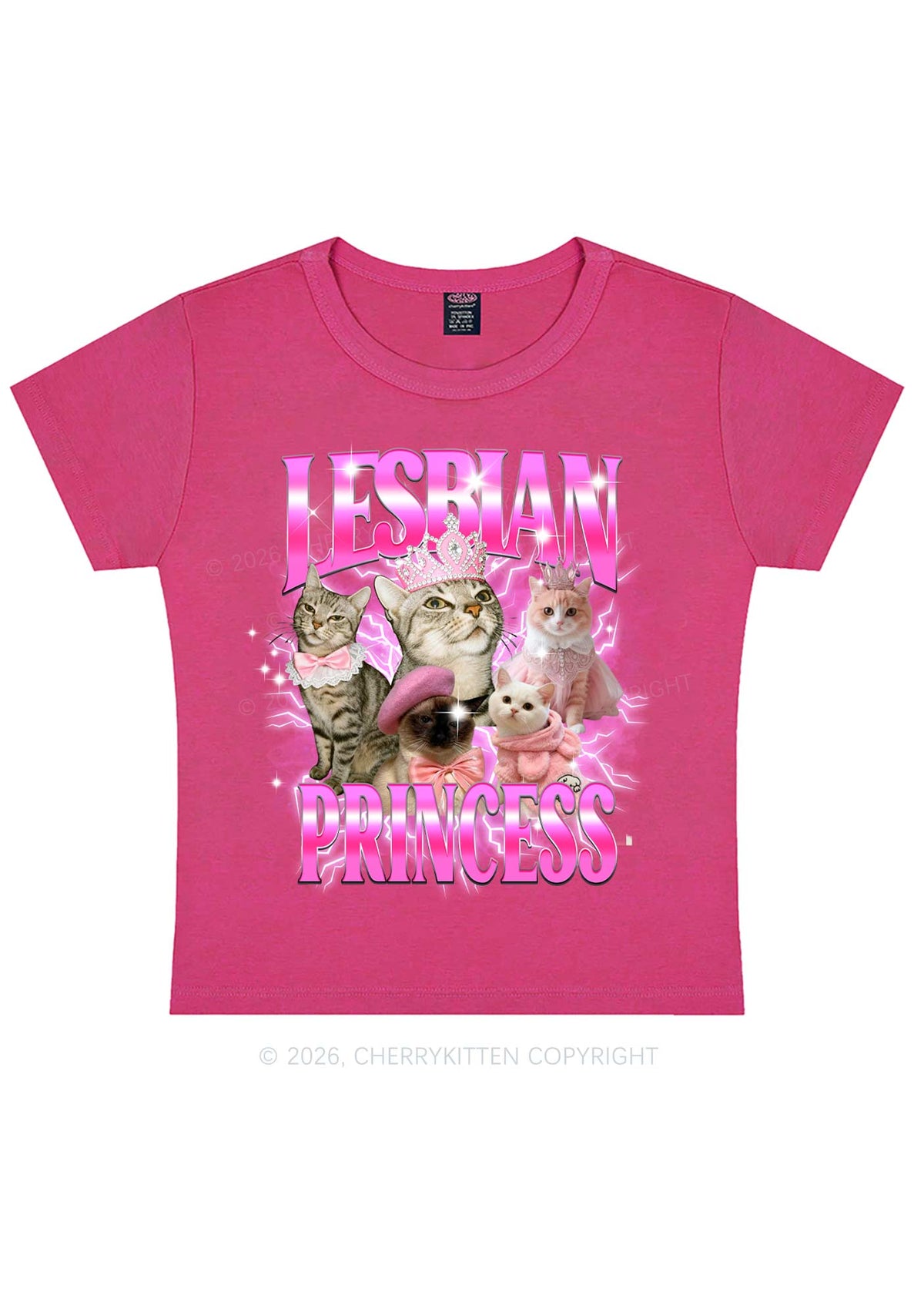Lesbian Princess Cats Y2K Baby Tee Cherrykitten