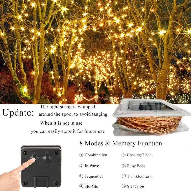 2-Pack 80FT Solar String Lights, 240 LED Waterproof Outdoor Fairy Lights with 8 Modes