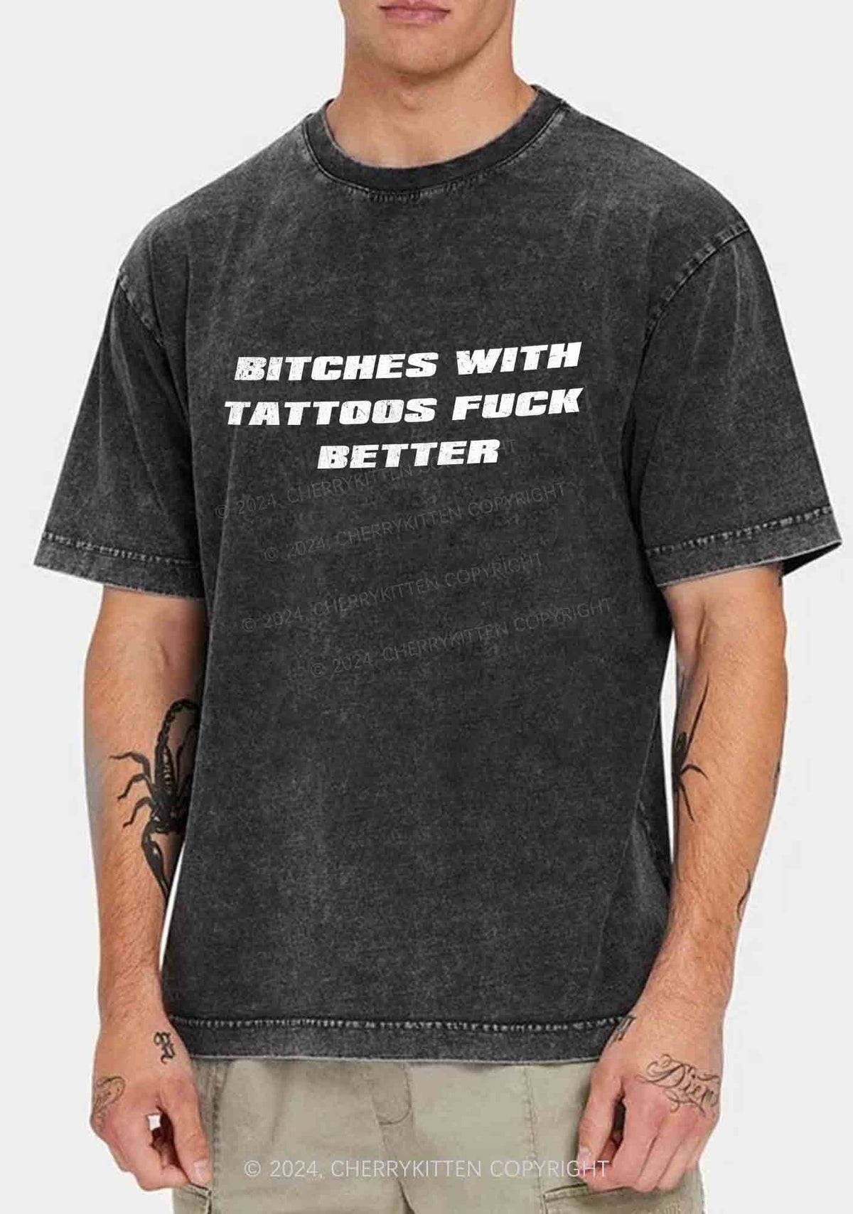 Bxxches With Tattoos Fxxk Better Y2K Washed Tee Cherrykitten
