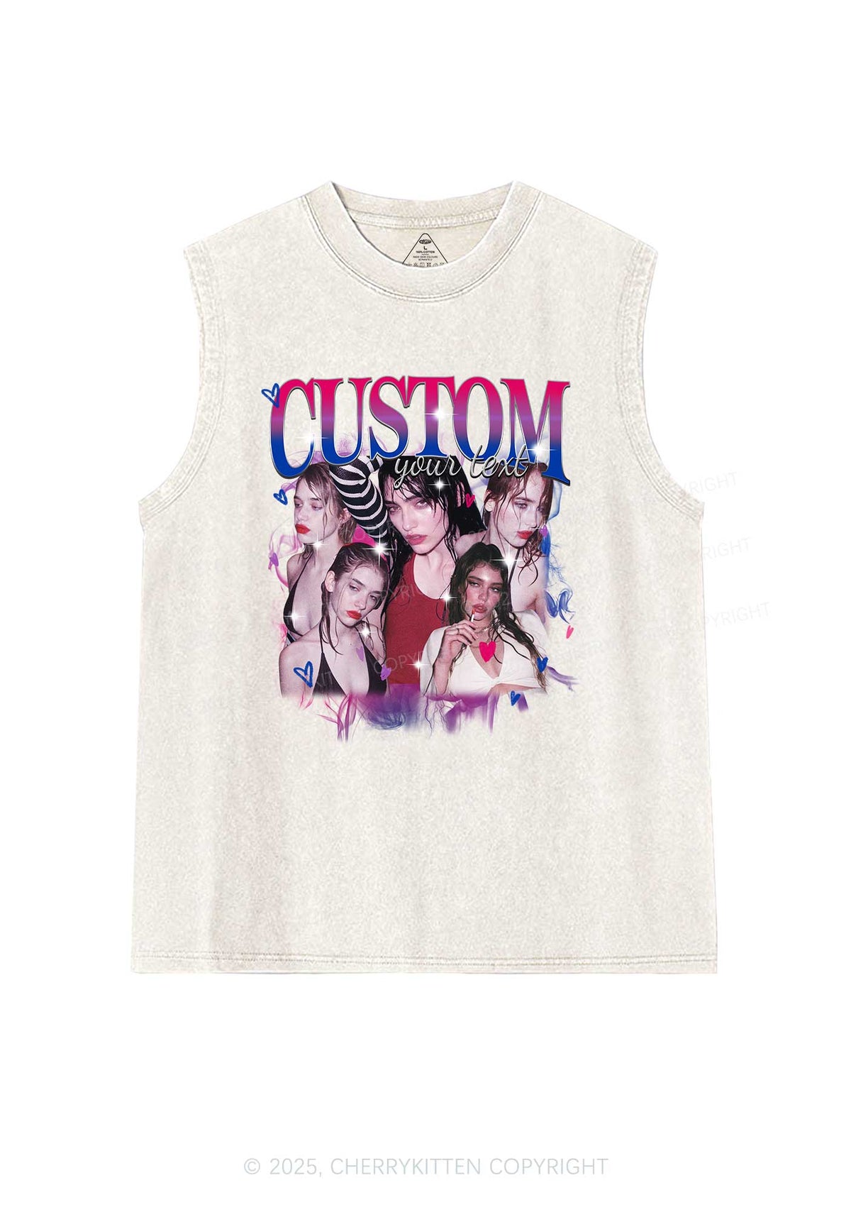 Custom Photo Bisexual Pride Y2K Washed Muscle Tank Cherrykitten