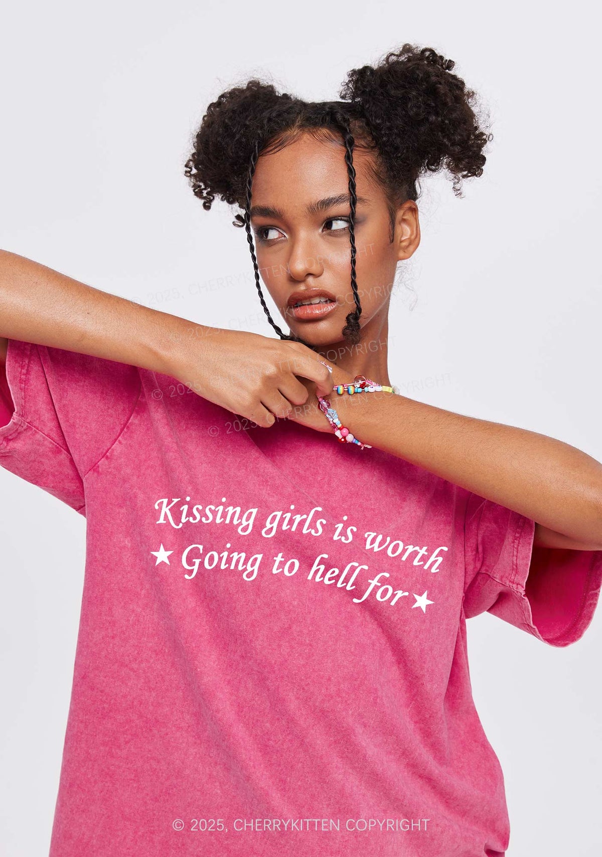Kissing Girls is Worth Y2K Shirts Washed Tee Cherrykitten