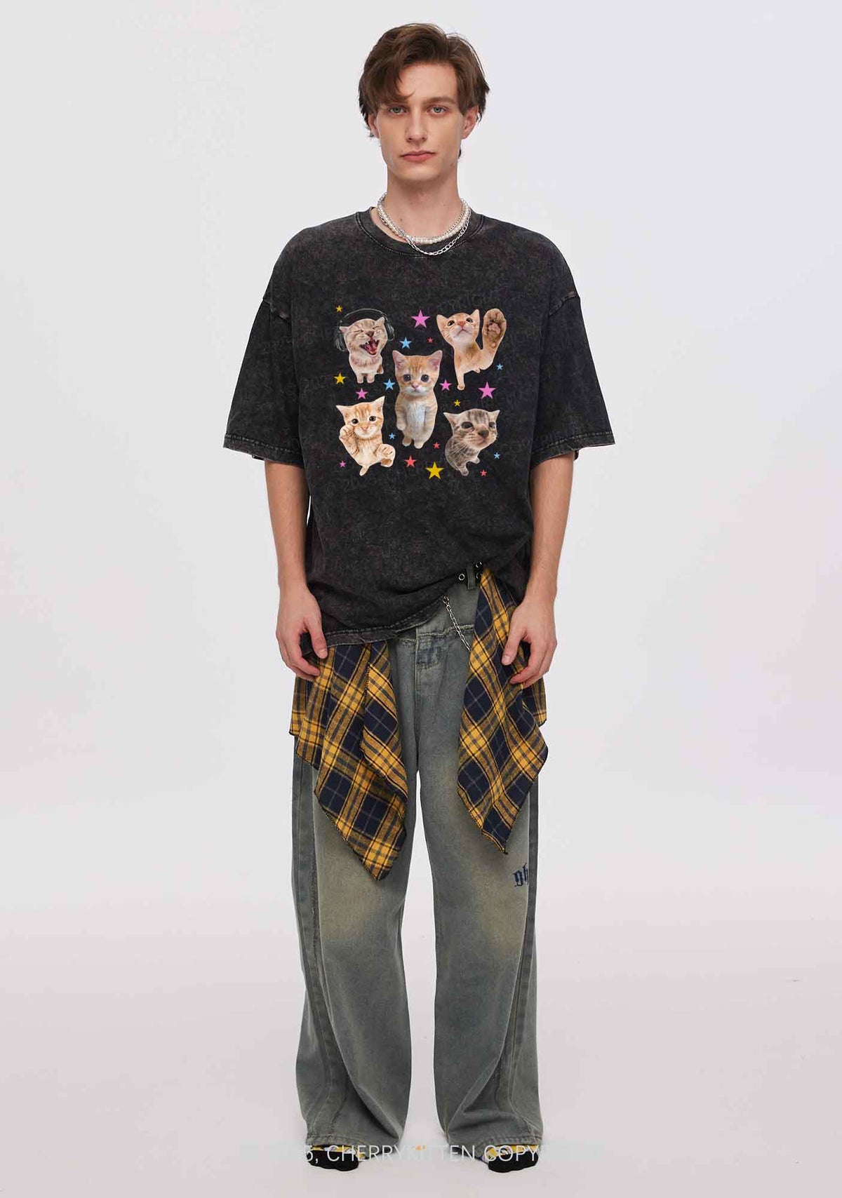Adorable Cats Y2K Shirts Washed Tee Cherrykitten