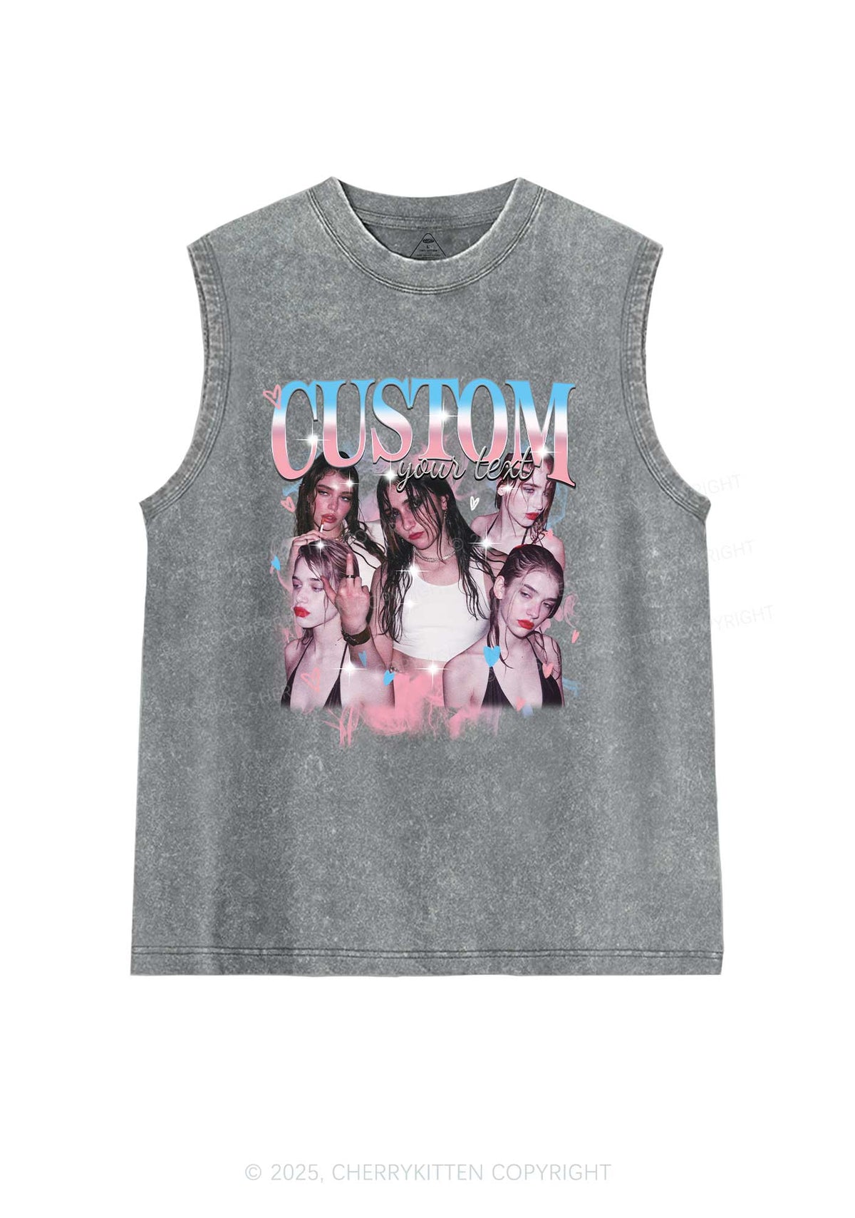 Custom Photo Trans Pride Y2K Washed Muscle Tank Cherrykitten