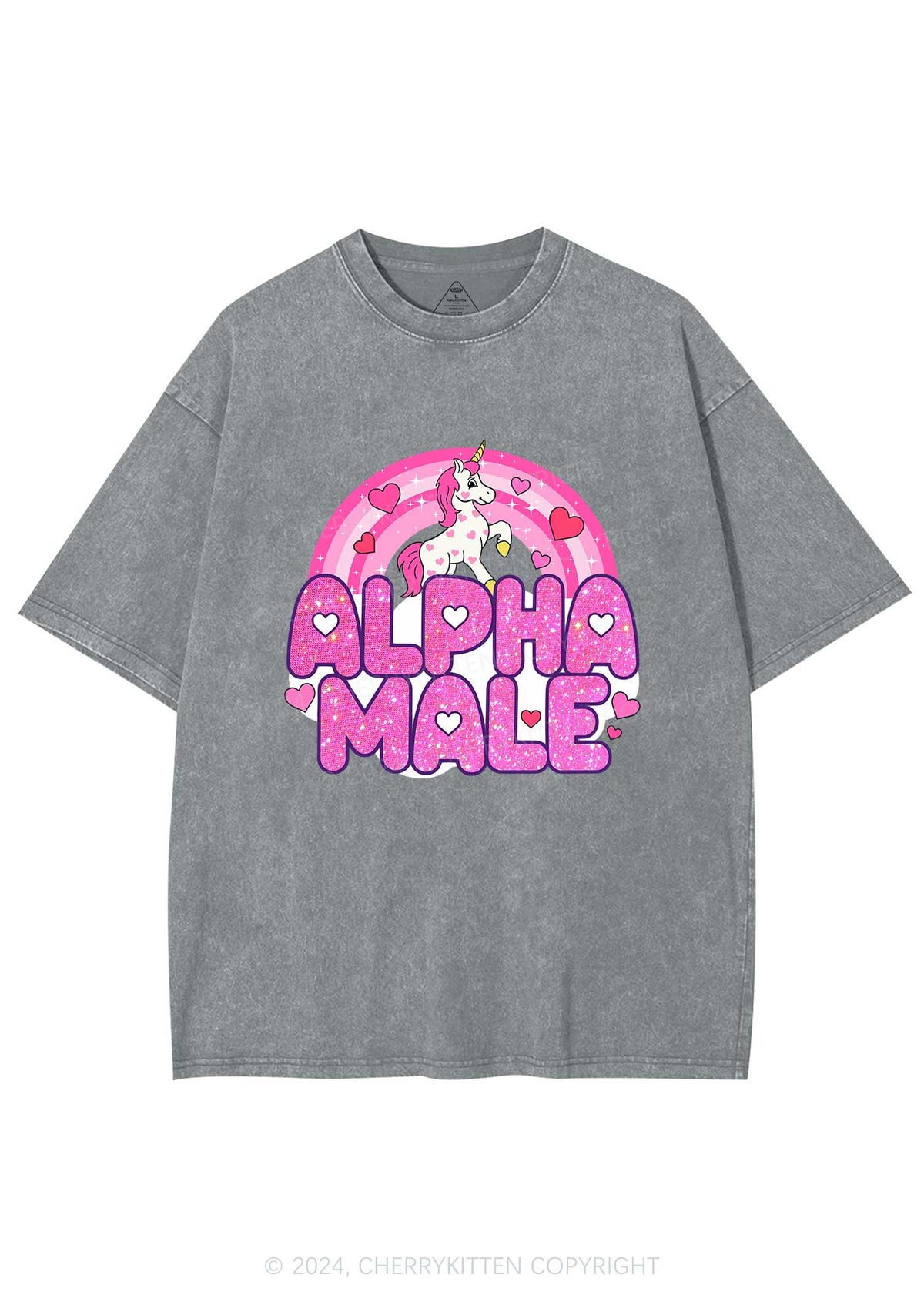Alpha Male Unicorn Y2K Valentine's Day Washed Tee Cherrykitten