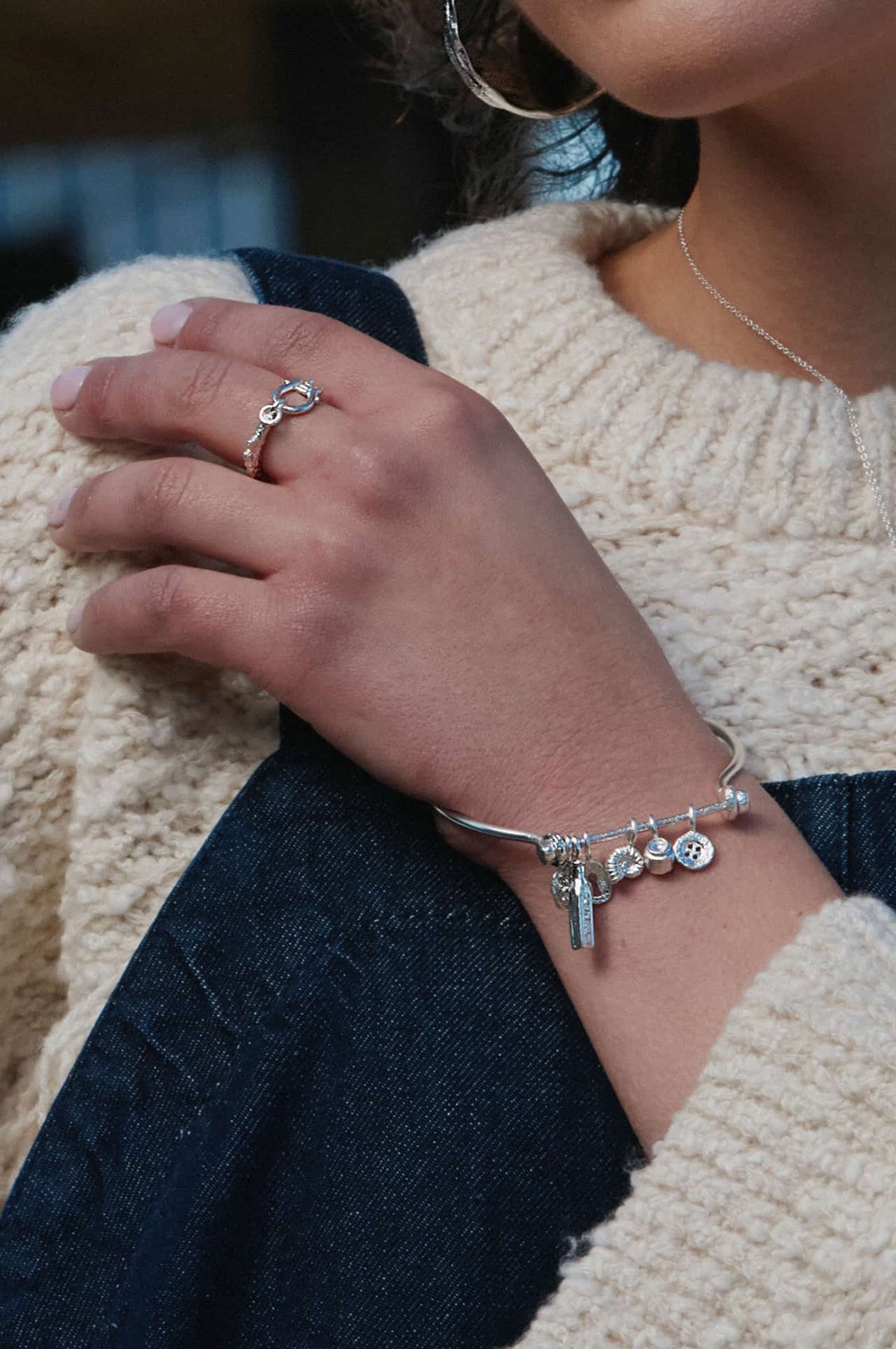Boatyard Bangle with Mudlark Charms Silver