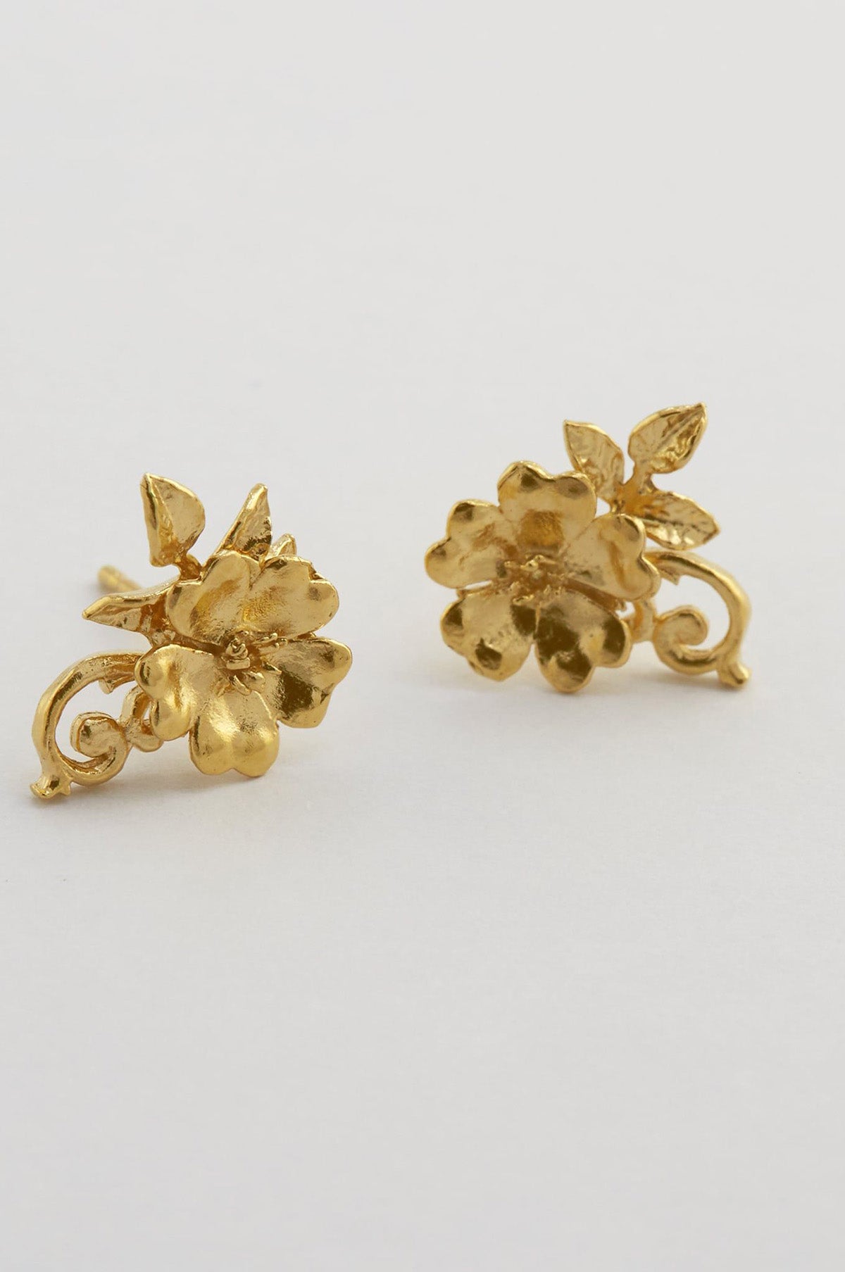 Ornate Rose Stud Earrings Gold